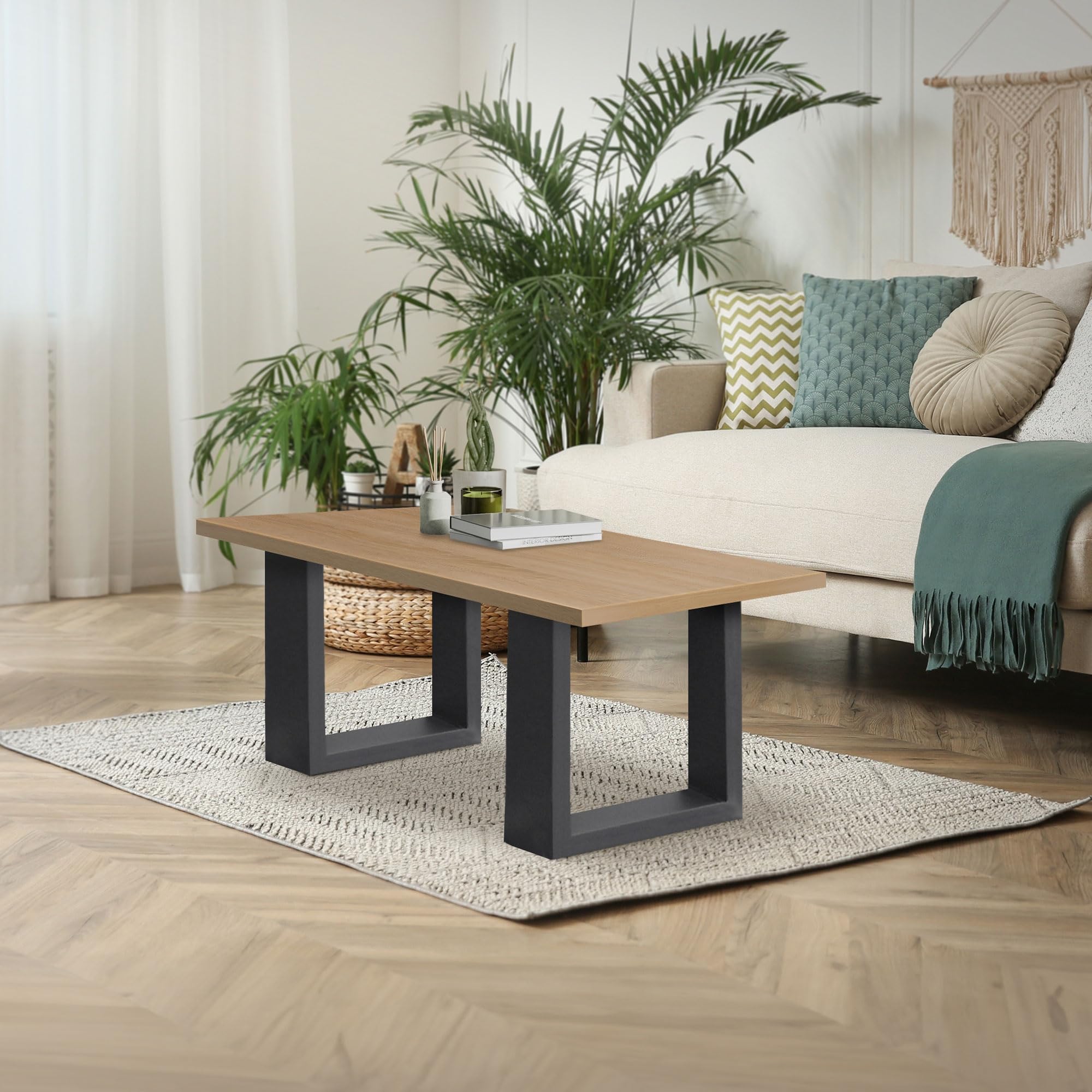 ECD Germany Set 2 Gambe per Tavolo in Acciaio Antracite Struttura Telaio per Panca 40 x 43 cm Design Stile Industriale Piedi Tavolino da Salotto Base Cornice Rettangolare Guide in Metallo per Panchine