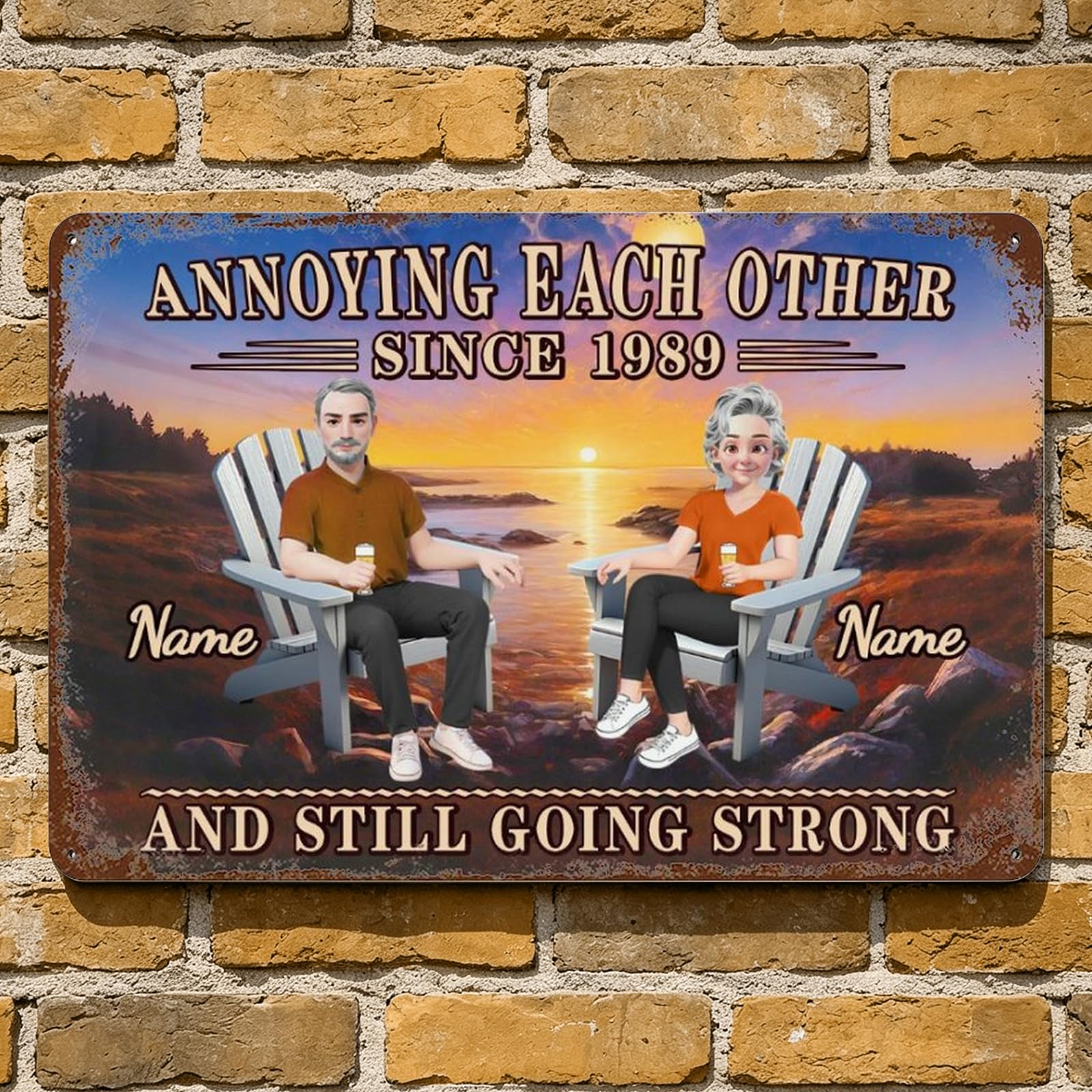 Personalized Annoying Each Other Since And Still Going Strong Couple Metal Sign Plaque Wall Art, Custom Name Old Couple Anniversary Metal Sign Home Decor Gifts For Him Her Wife Husband (style 03)