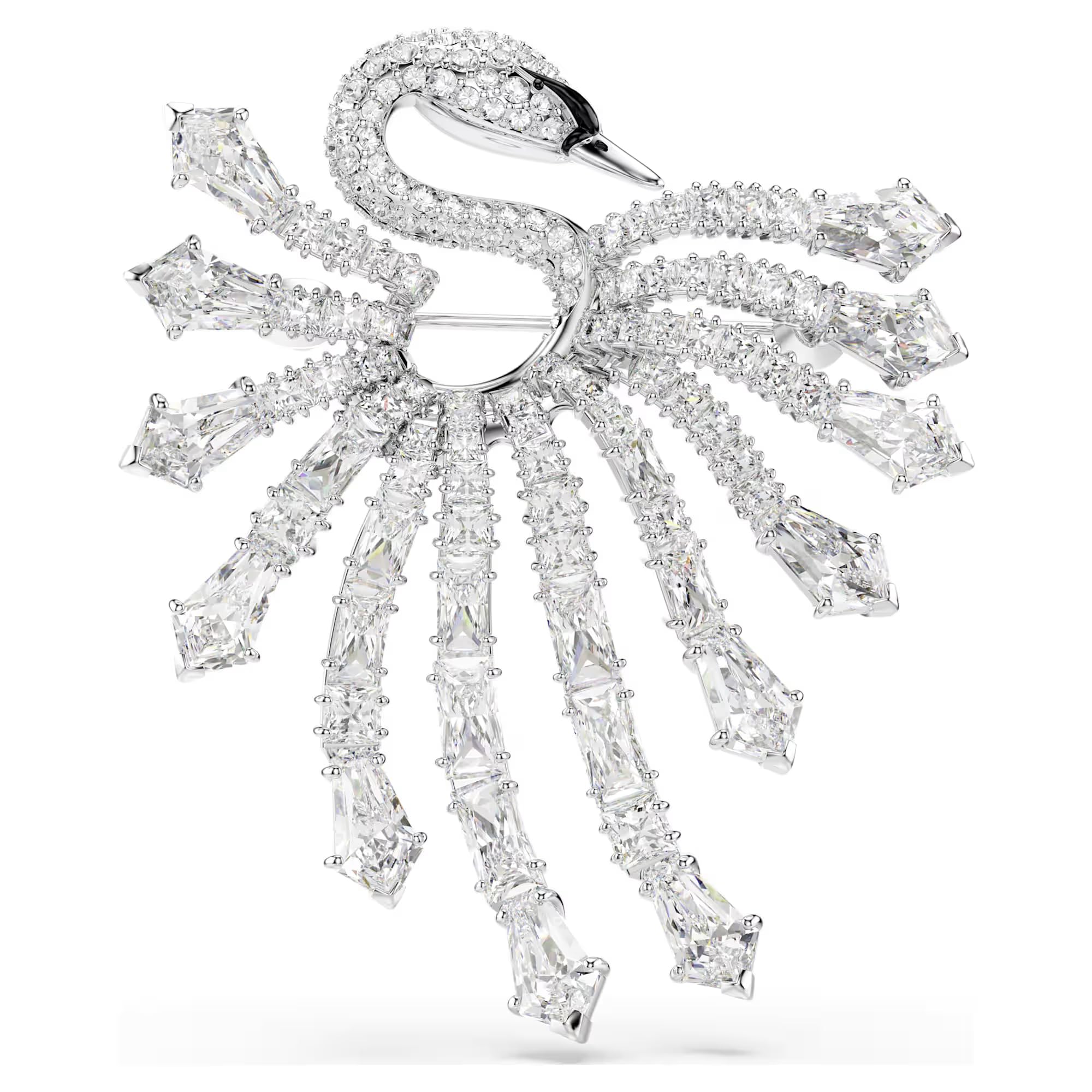 Swarovski Vienna Brosche, Verschiedene Schliffe, Schwan, Weiß, Rhodiniert