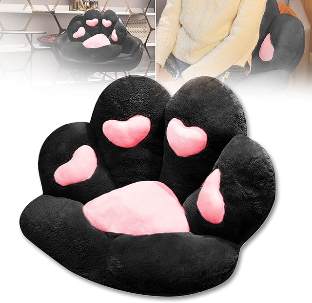 Firecos Cat Paw Cushion, Seat Cushion for Chair, Cushion Plush Cute Paw Shaped, Skin-Friendly Armchair Cushion Soft Warm Plush for Dining Room Bedroom Office 70X60cm (Black)