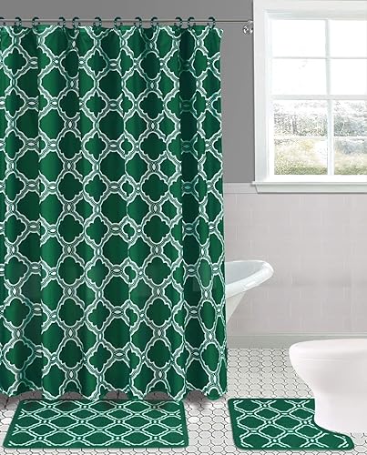 Juego de 15 tapetes de baño para baño, cortina de ducha, diseño de mariposa o peine de miel (mariposa morado)