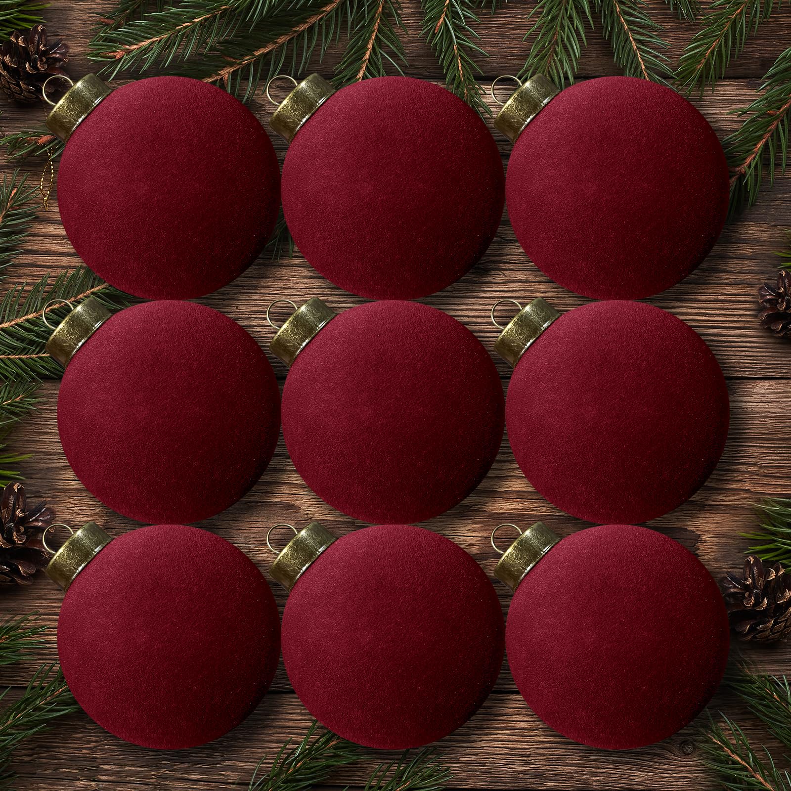 9 Pcs Velvet Christmas Balls Bulk Flocked Christmas Tree Ball Ornament for Indoor Holiday Decor Xmas Bulbs Hanging Ornament (Burgundy,3.15 Inch)