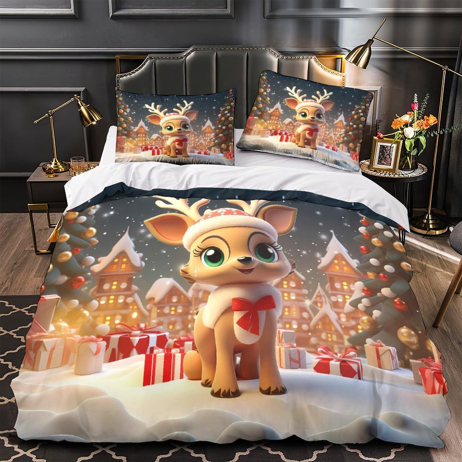 Housse de couette cerf de Noël fermeture éclair drap dou