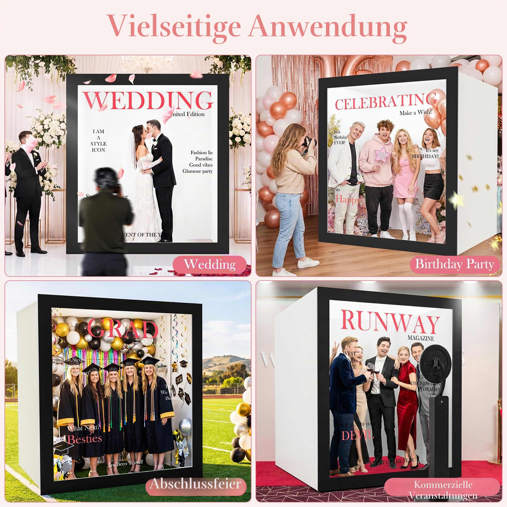 HARZHI Magazine Box Fotokabine, Leichte Photo Booth für Wedding mit Individuelles Logo, 2 x 2 x 2,3 M, Schneller und Einfacher Aufbau, Fotobox für Geburtstage, Partys, Vermietung und Kommerzielle