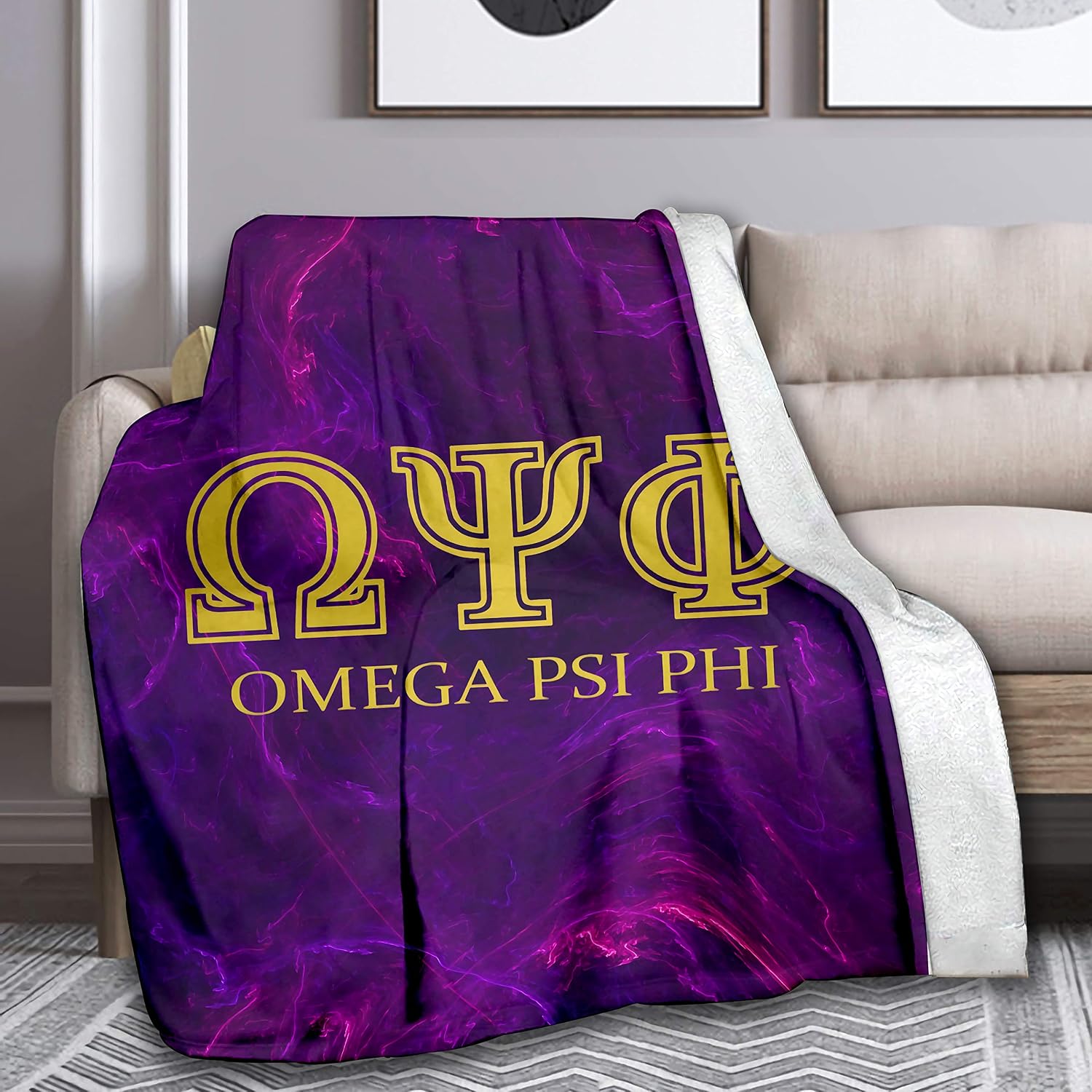 Omega Psi Phi Throw Blanket, Flannel Blanket Fur Blanket Halloween Bedding