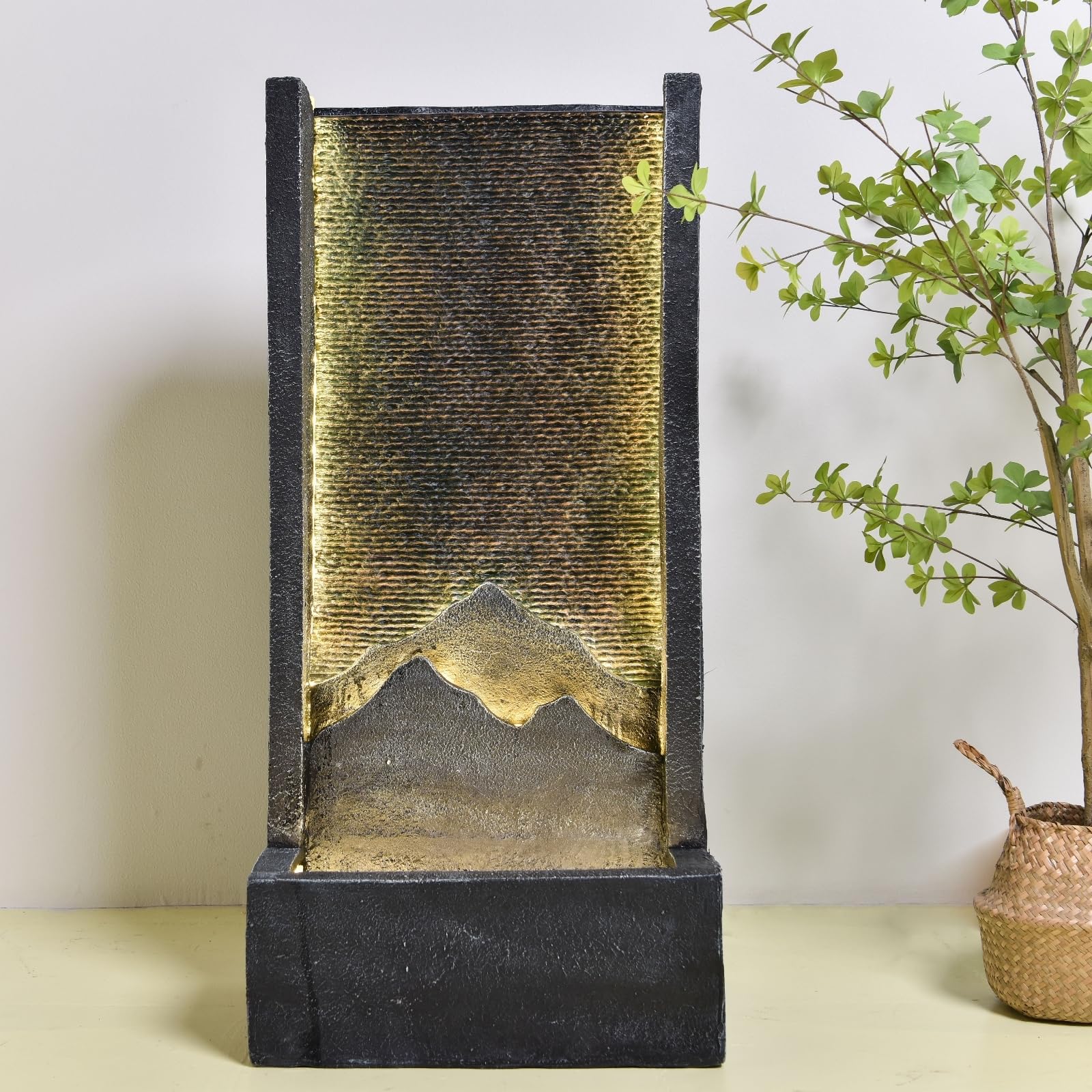 Zen Light SCFR21MM Außen- und Innenbrunnen Wasserwand Relief Mountain, 46cm x 35cm x 100cm, Schwarz
