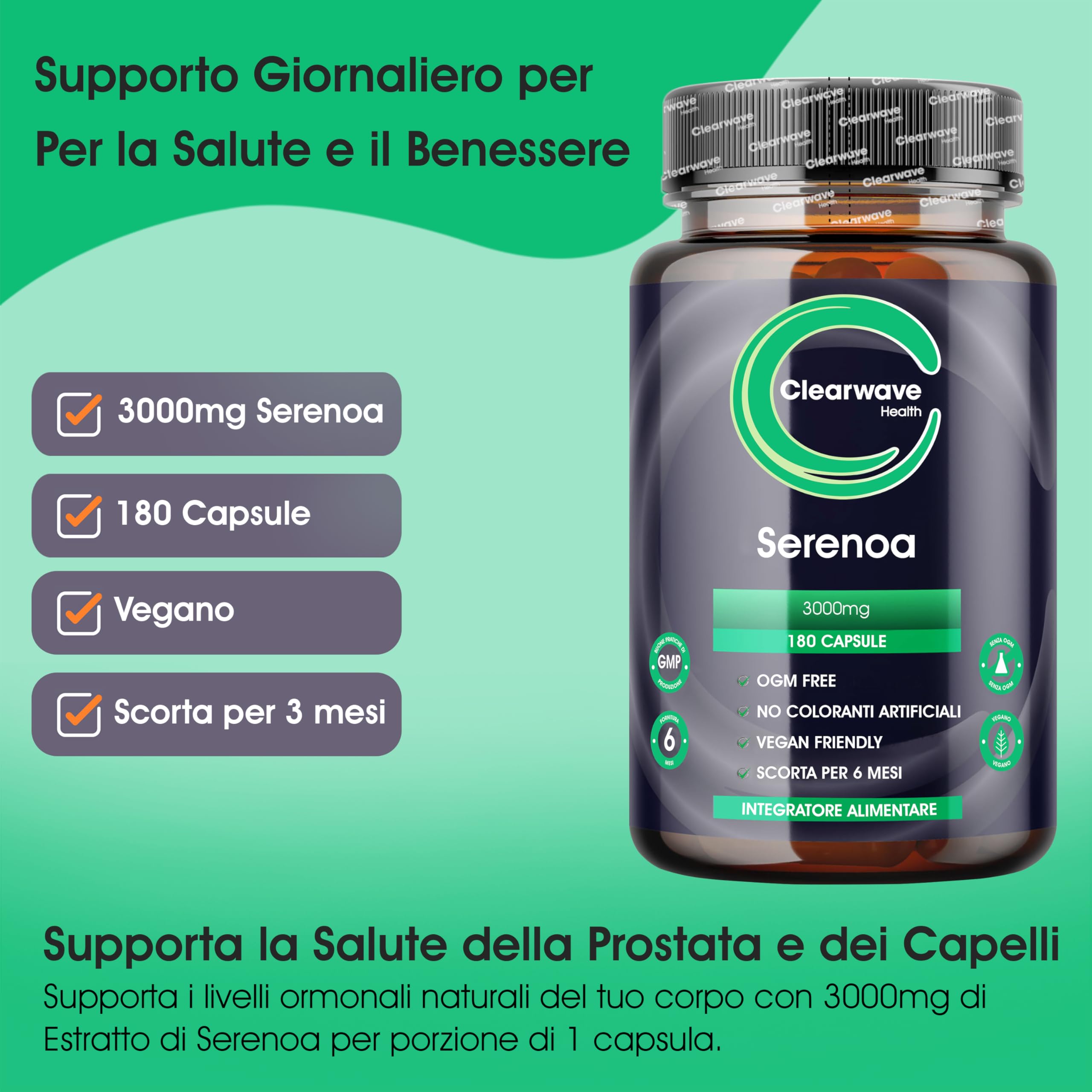 Serenoa Repens | Prostata Integratore | 3000 mg per dose giornaliera | 180 capsule | Fornitura per 6 mesi - Estratto vegano di Saw Palmetto