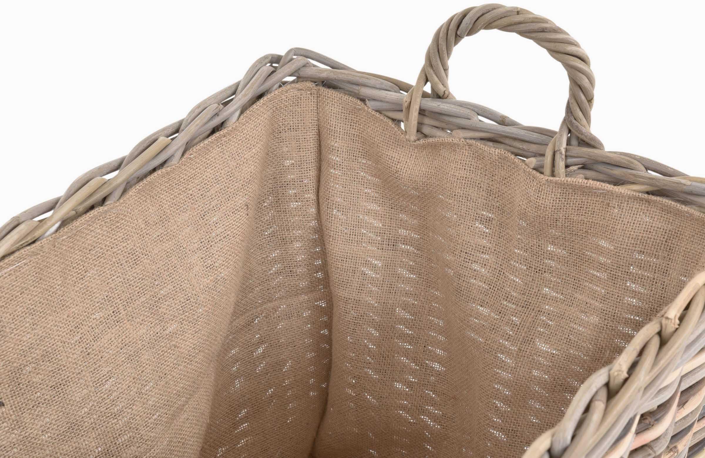 Stabiler Kaminholzkorb, Flechtkorb mit eingearbeitetem Jutestoff/Holzkorb aus unbehandeltem Natur-Rattan (Mix Natur)