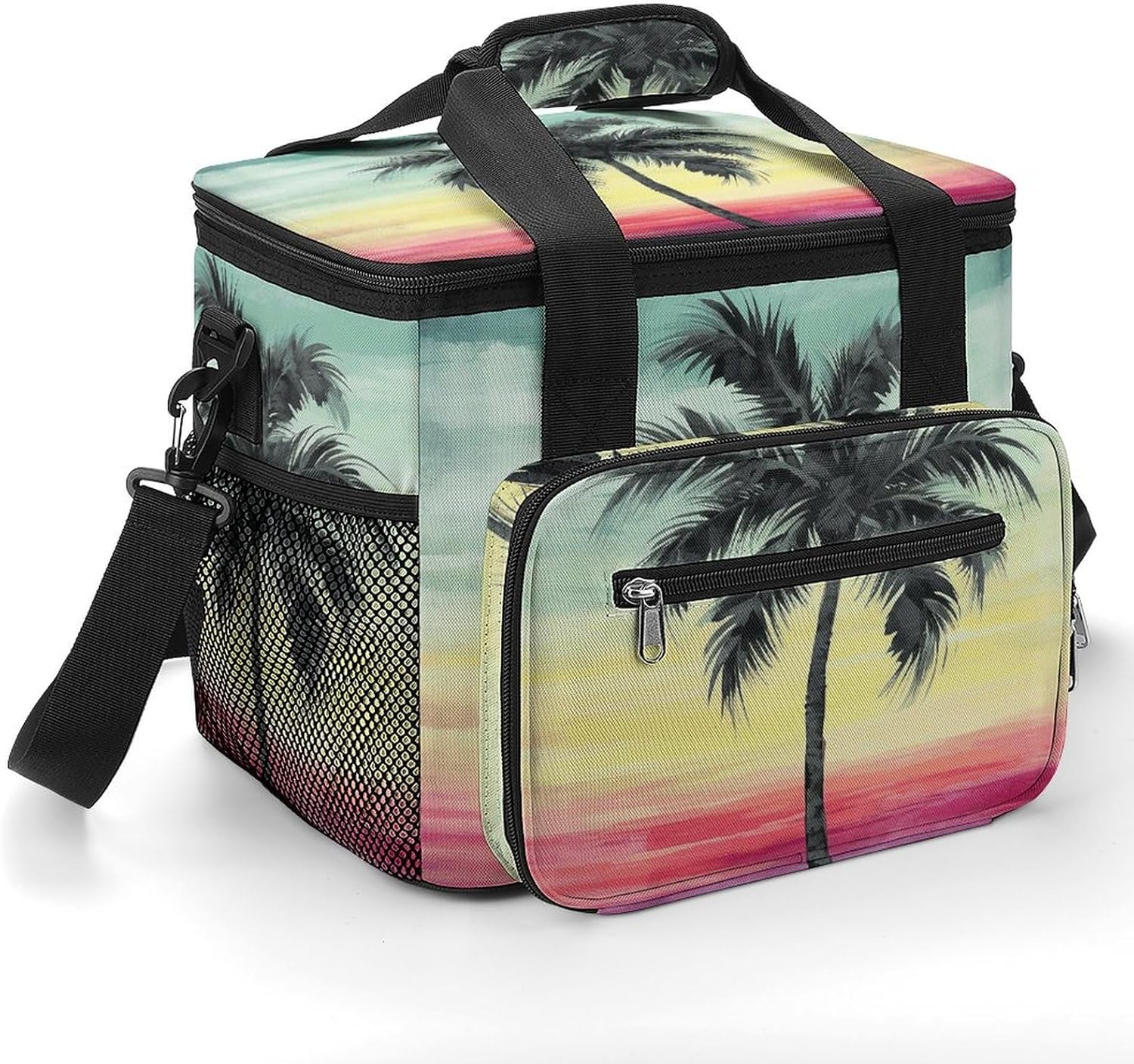 Camping Ice Pack, Tropical Palm Tree1 Print Cooler Bag, 22.5L Large Capacity Insulated Lunch Tote Bag for Outdoor, Picnic, BBQ, Travel, Work