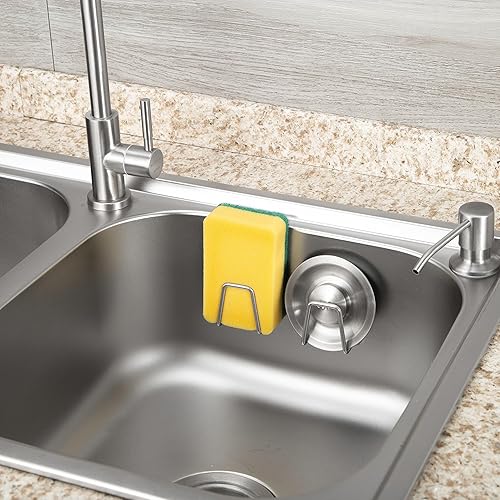 Miniatura 4 de KEGII Soporte de esponja adhesivo de secado rápido para fregadero de cocina, soporte de esponja impermeable de acero inoxidable para accesorios de