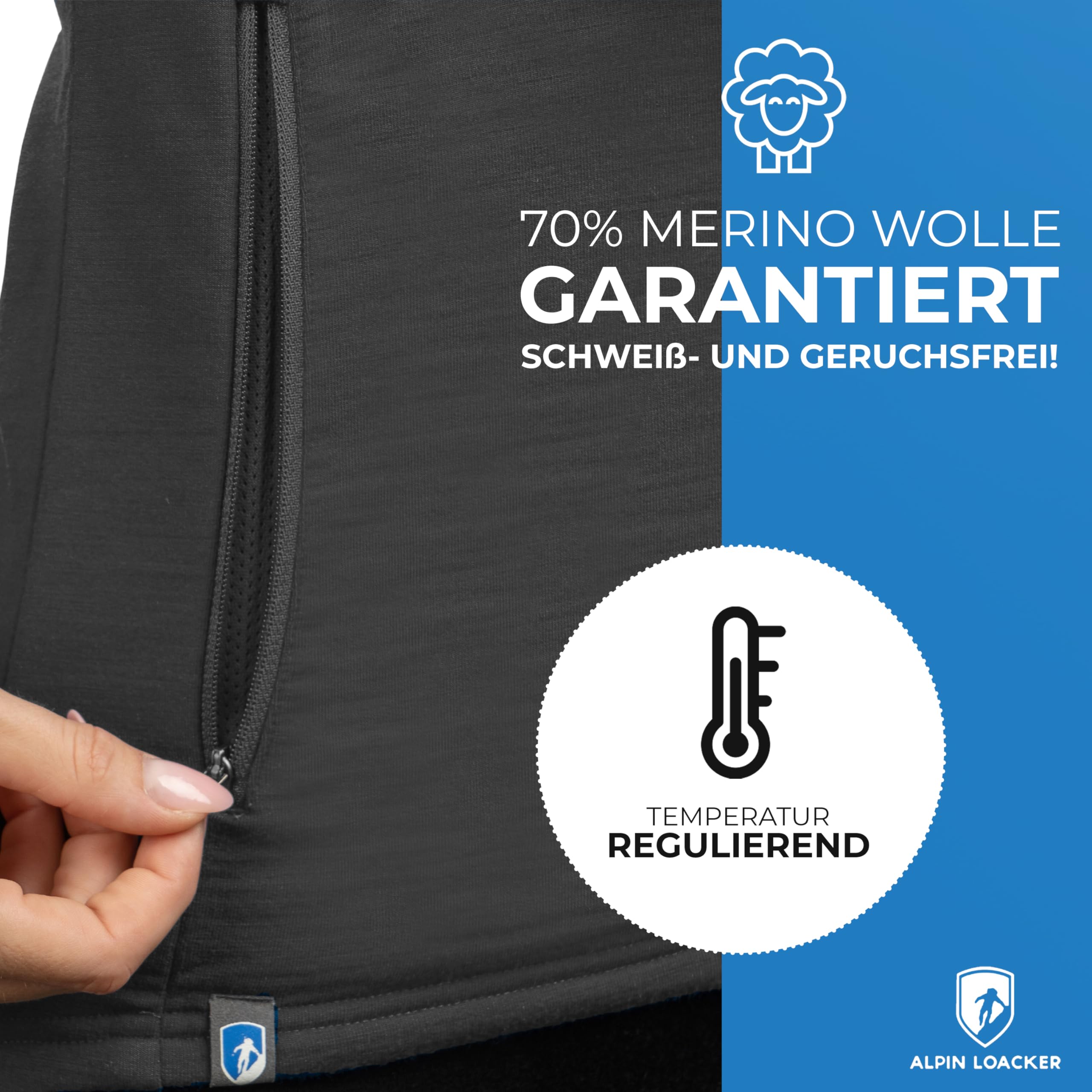 ALPIN LOACKER Merino Jacke Damen 270 g/m² I Merinowolle Fleecejacke atmungsaktiv I Wolljacke für Outdoor und Freizeit