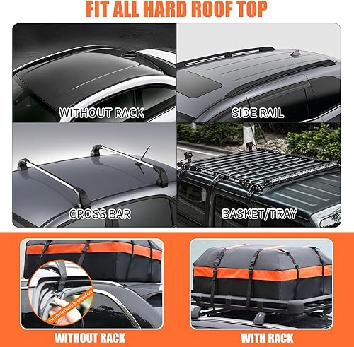 Miniatura 5 de Bolsa de carga para techo de automóvil de 21 pies cúbicos, 100% impermeable, resistente 840D, bolsa de carga para todo vehículo consin estantes,