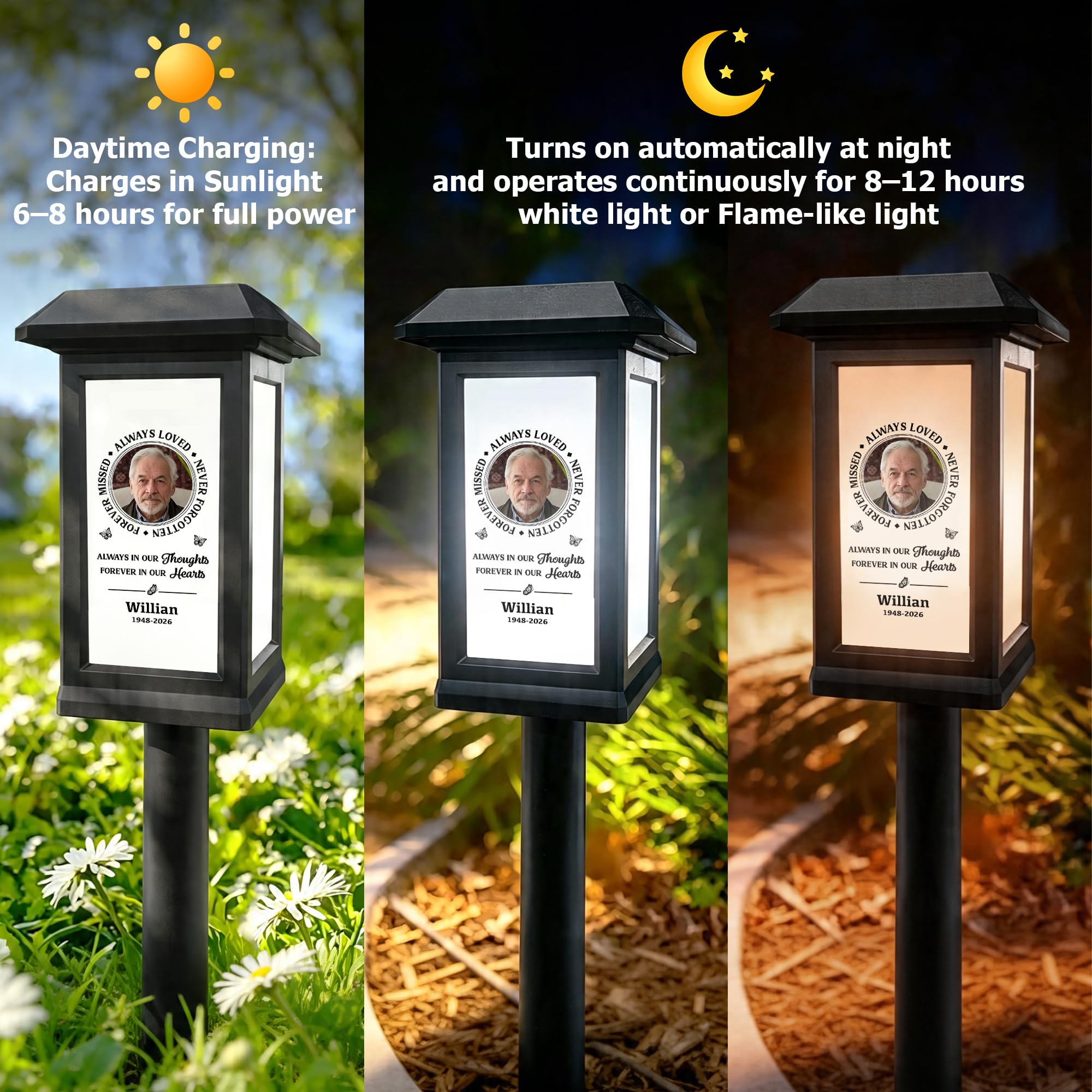 callie Lampe solaire commémorative personnalisée pour tombe – Lampe de jardin papillon étanche avec photo, nom et année – Cadeau de condoléances pour la perte d'un être cher