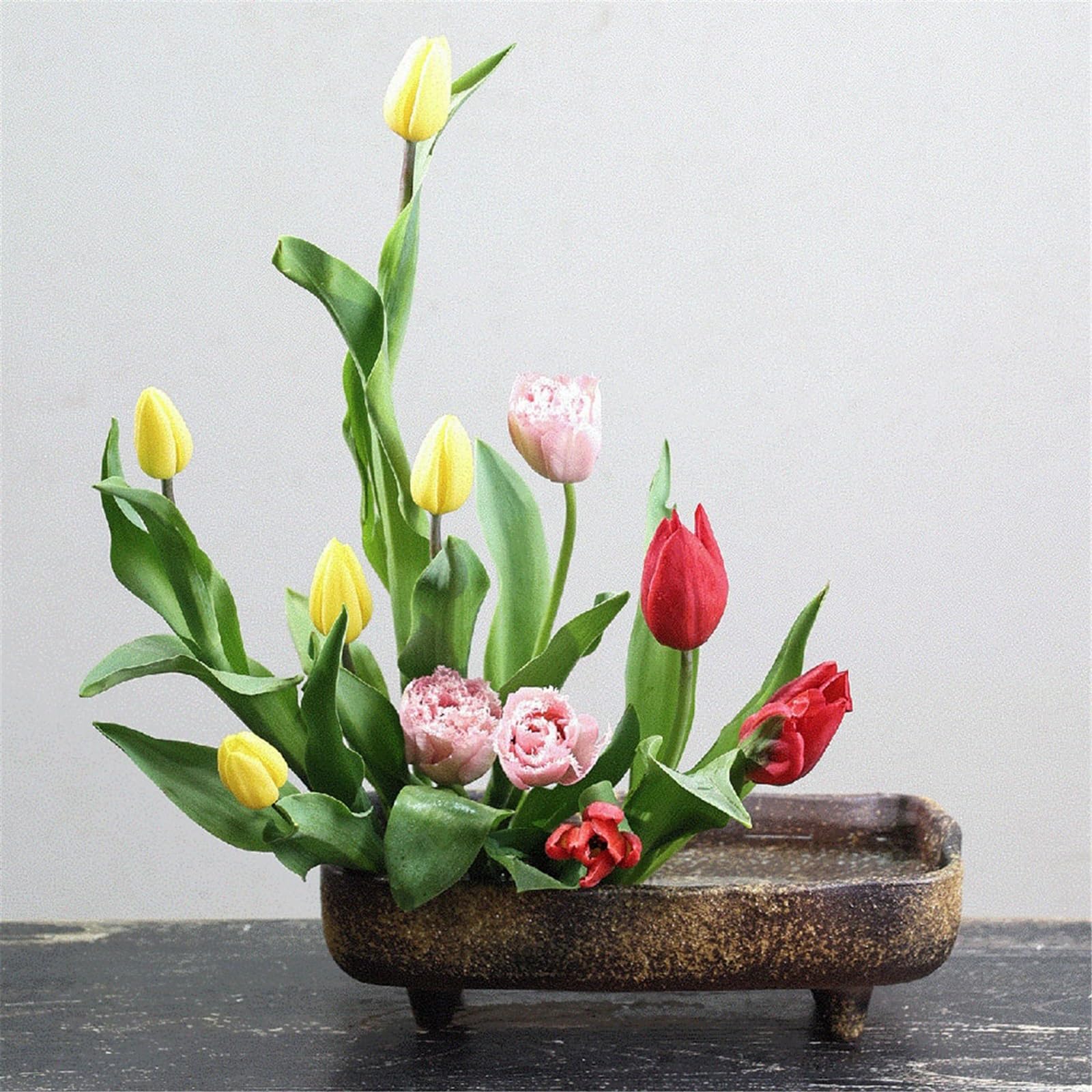 Bandeja decorativa rectangular retro de cerámica para arreglos florales