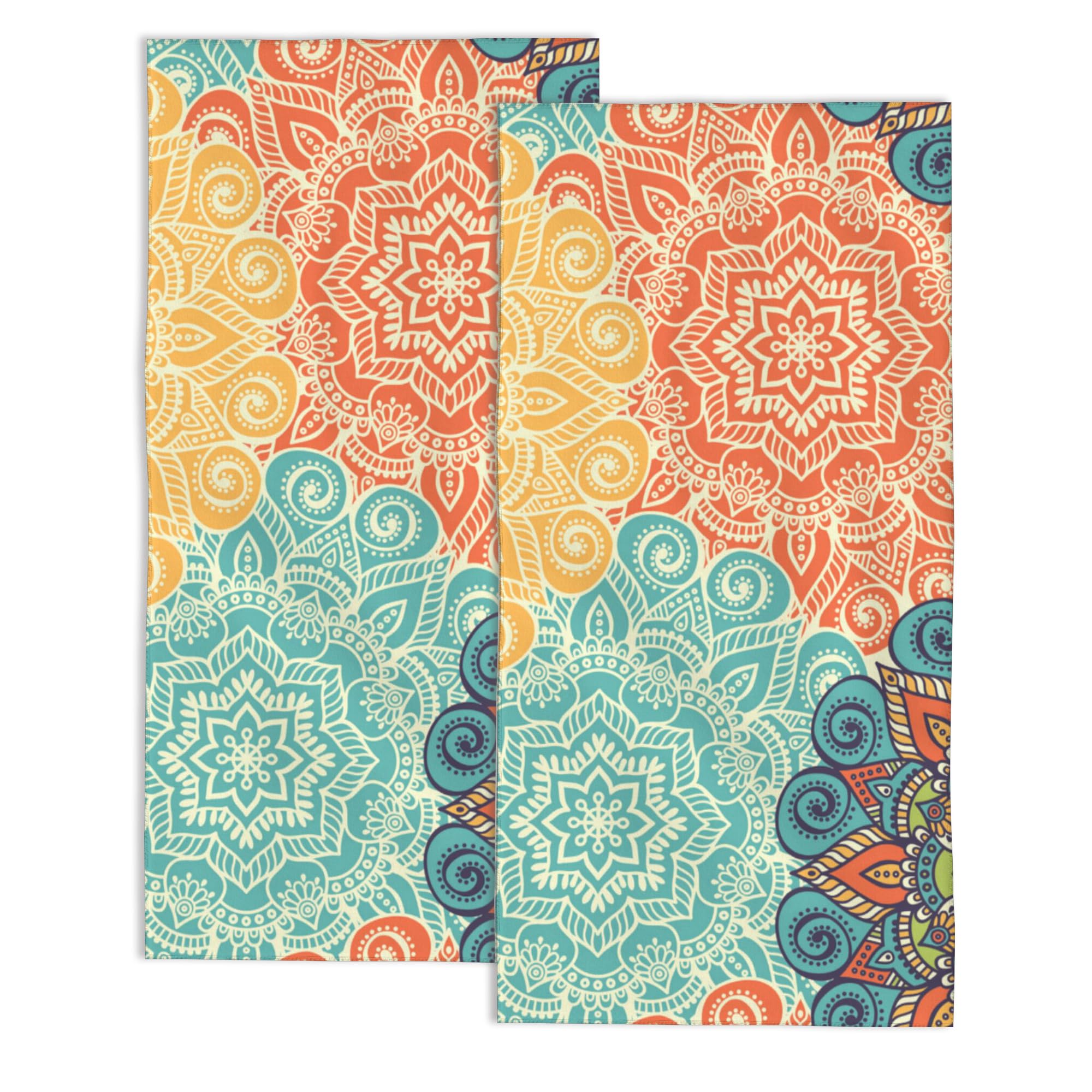 2 Pack Hand Towels for Bath, Vintage Mandala Flowers Decorative Towels Highly Absorbent Soft Towels for Bathroom Beach Kitchen Spa Gym Face Towel
