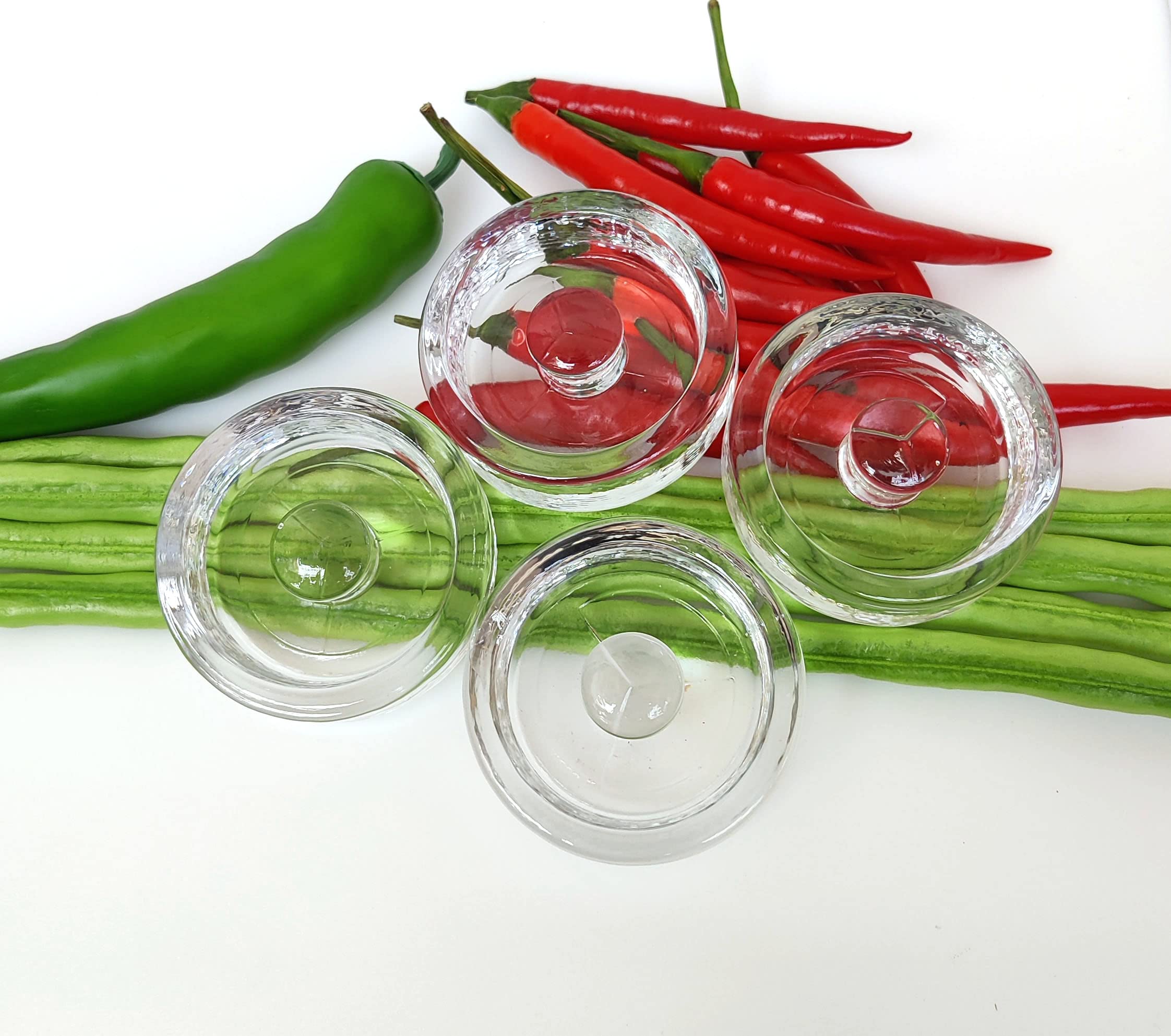 Mason Jar Fermentation Kit, NonSlip Grip Handle Fermentation 4pcs Glass Weights and 8Pcs Waterless Airlock Caps - for Fermenting Sauerkraut, Pickles, Kimchi in Wide Mouth Mason Jars (4)