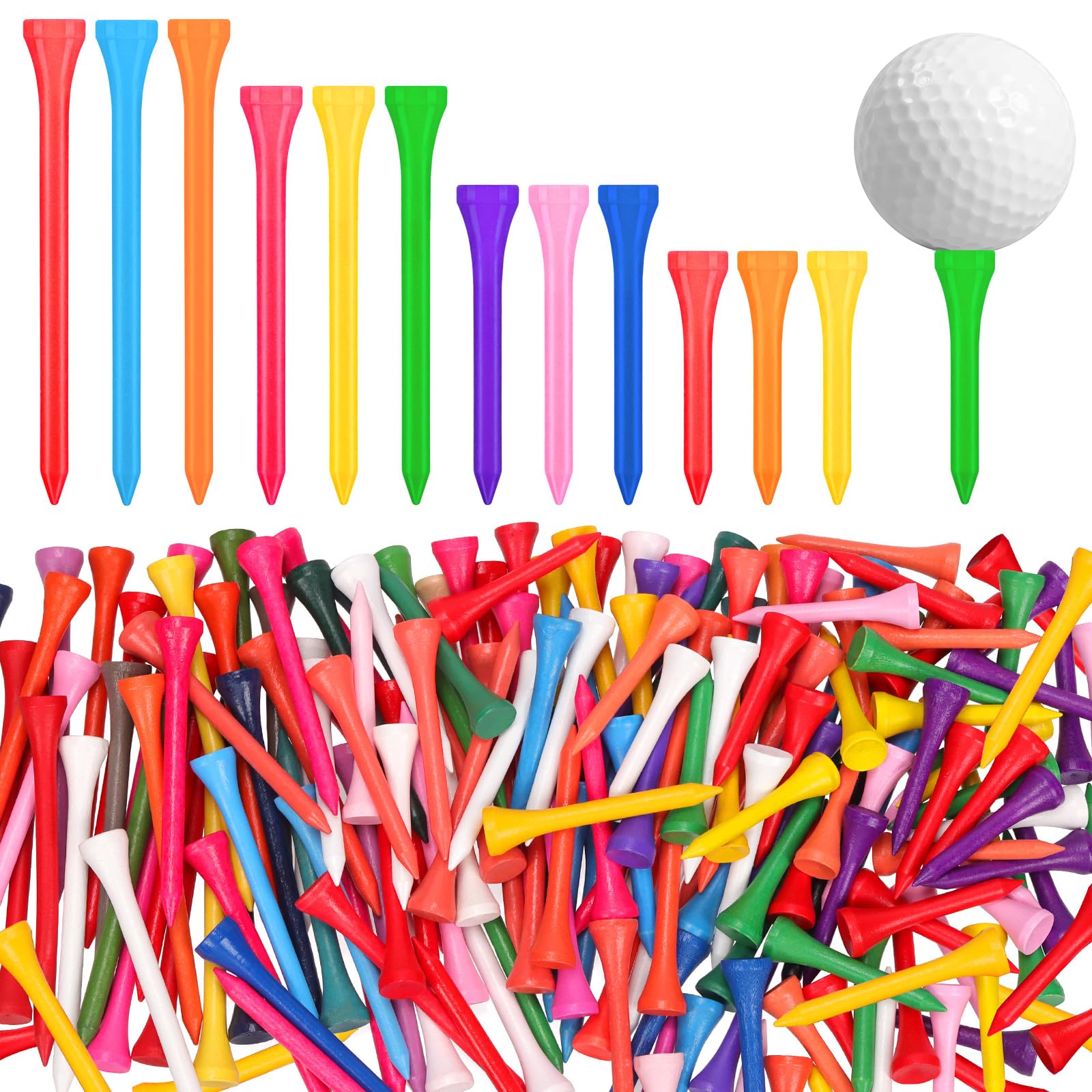 Mardatt 180Pcs Golf Tees, 1-3/5"(42mm), 2-1/8"(54mm), 2-3/4"(70mm), 3-1/4"(83mm) Bamboo Golf Tees