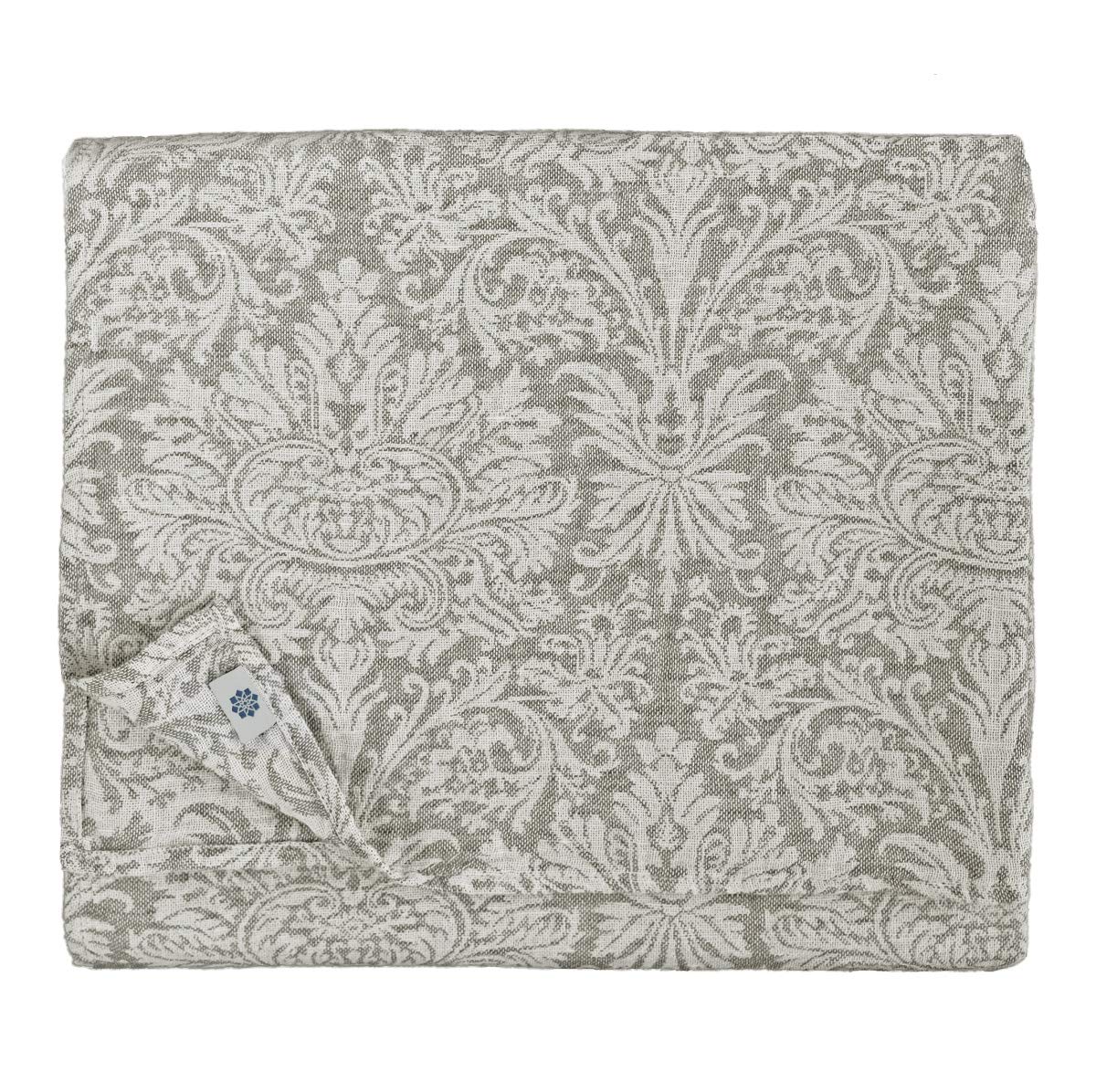 Linen & Cotton Qualität Jacquard Damast Tischdecke Hercus - 53% Leinen, 47% Baumwolle, Weiß Weiss Grau (133 x 250 cm) Tischtuch Stoff Tischwäsche für Haus Home Küche Dekor Esszimmer Wohnzimmer