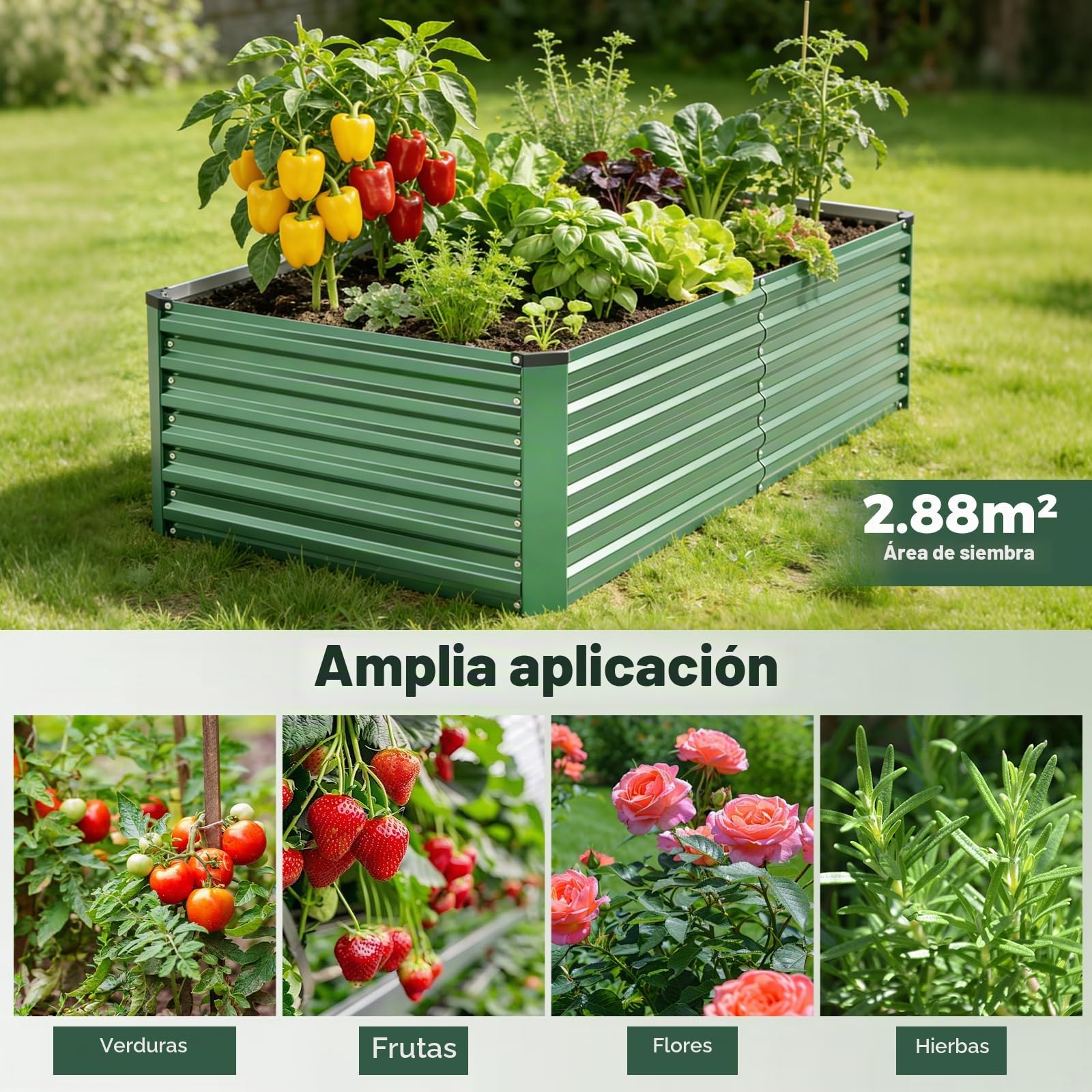Maceta de Jardín Elevada de Metal 240x120x60 cm, Maceta de Plantación de Acero Galvanizado Resistente con Red de Protección y Tela Antihierbas, Extra Ancha y Estable, Ideal para Cultivo de Verduras