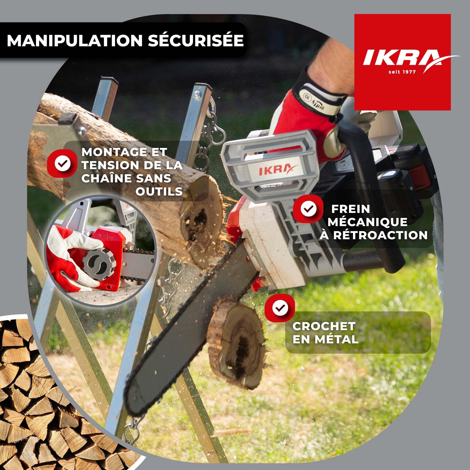 Image secondaire de Tronçonneuse à batterie IKRA ICC 2/2035 avec 2 batteries et chargeur rapide
