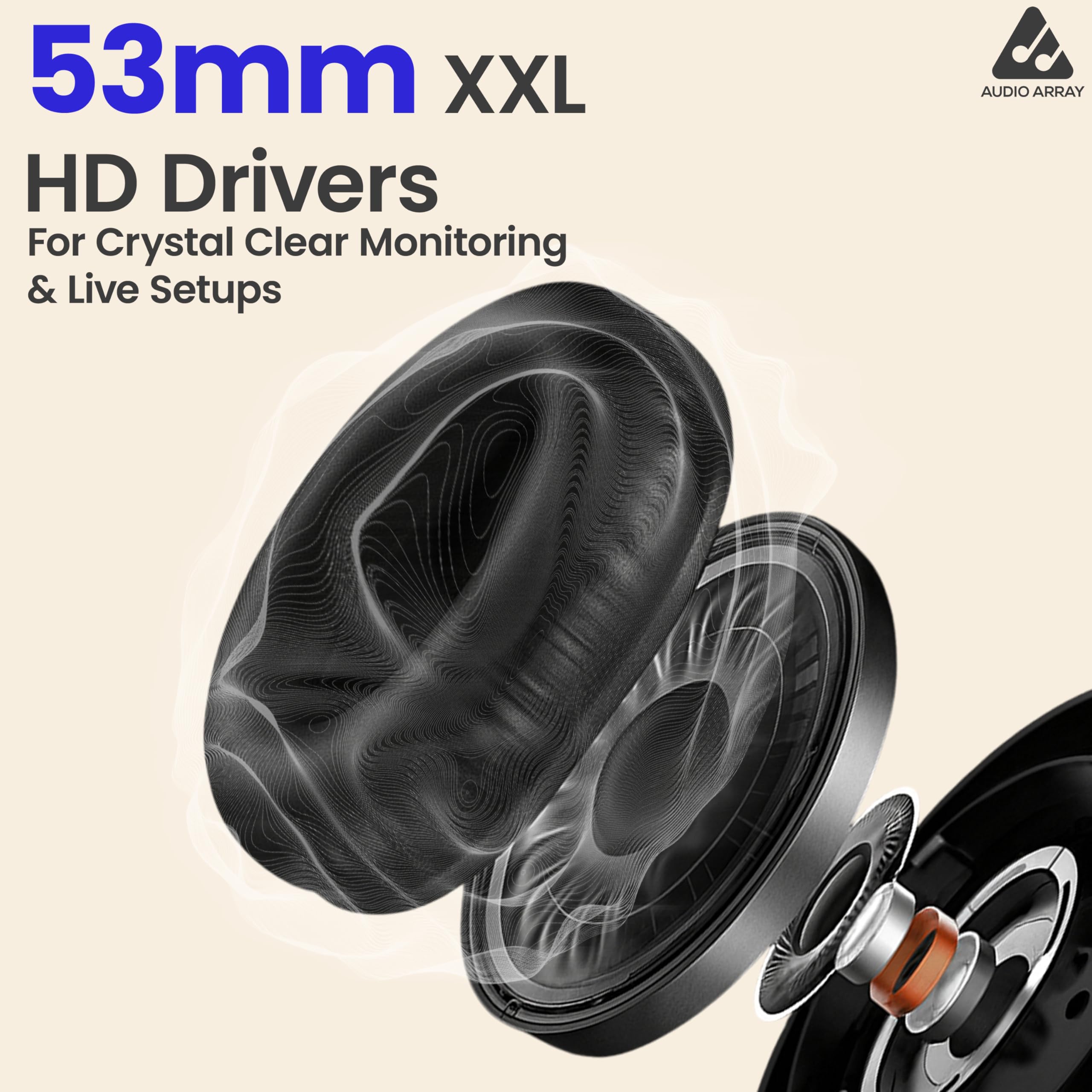 Audio Array AH-60-BL 60 omów Impedancja profesjonalne słuchawki monitorujące | sterowniki 53 mm | pasmo przenoszenia 10 Hz–30 kHz | zamknięte, dla DJ-ów i studia, kabel 3 m z wtyczkami 3,5 mm i 6,3 mm