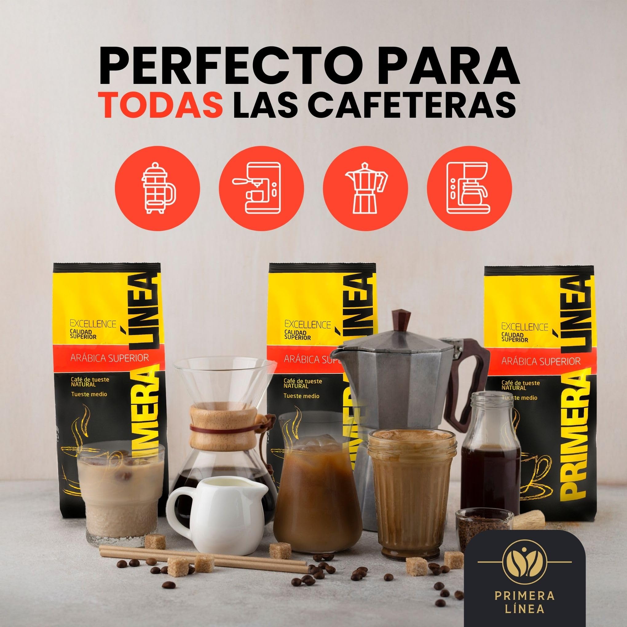 CAFE PRIMERA LÍNEA | Café en Grano Natural Gourmet Exclusivo 1kg | 100% ARABICA | Tueste Medio | Sabor Único y Auténtico| Ideal para Máquinas Espresso | Intensidad Media y Retrogusto Suave