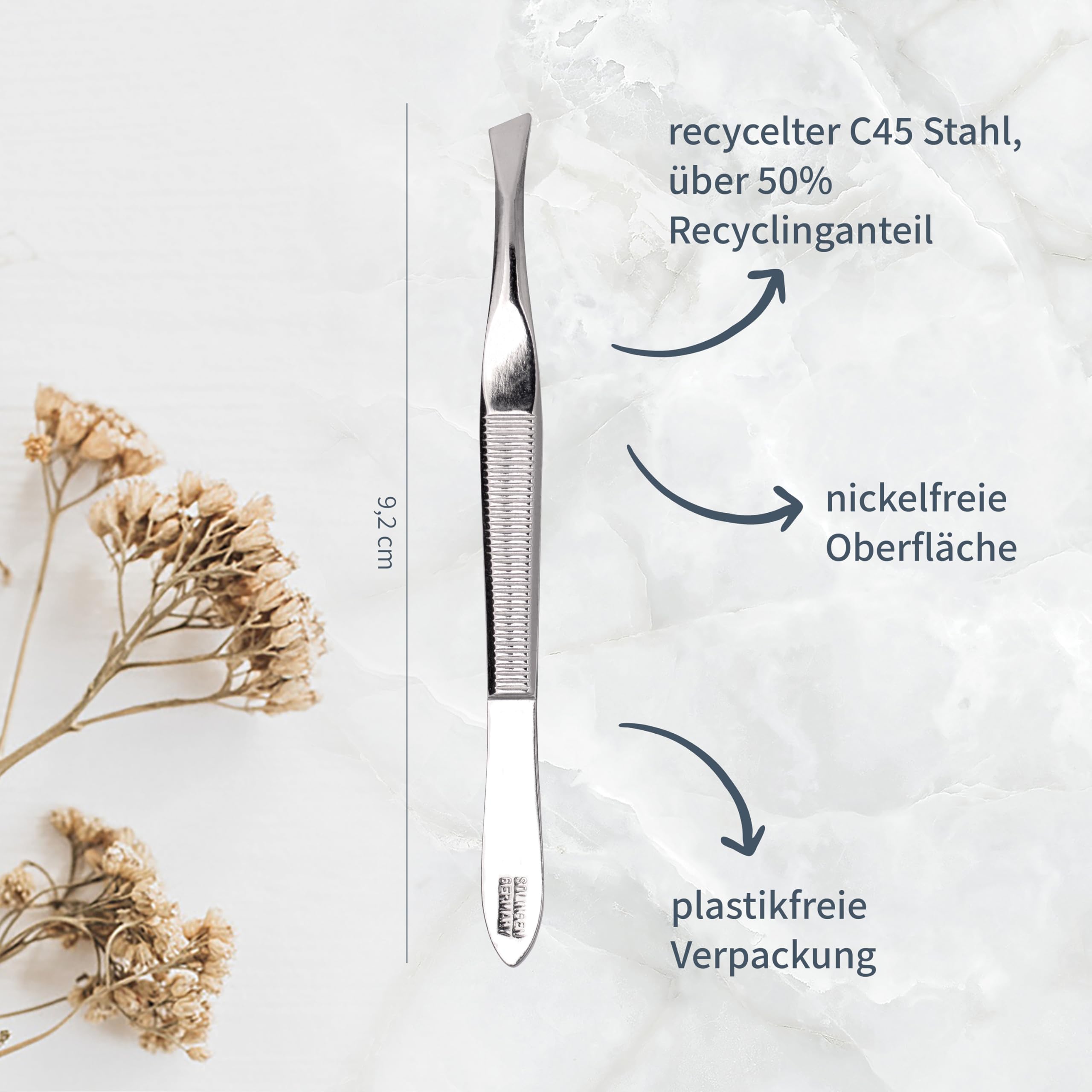 Niyok® Pęseta z Solingen z ukośną końcówką • Made in Germany • Pęseta do brwi do pielęgnacji twarzy, do wyrywania brwi, brody i włosków • profesjonalna pęseta do wyrywania | Ukośna, precyzyjna końcówka do brwi, brody i drobnych włosków, powłoka bez niklu