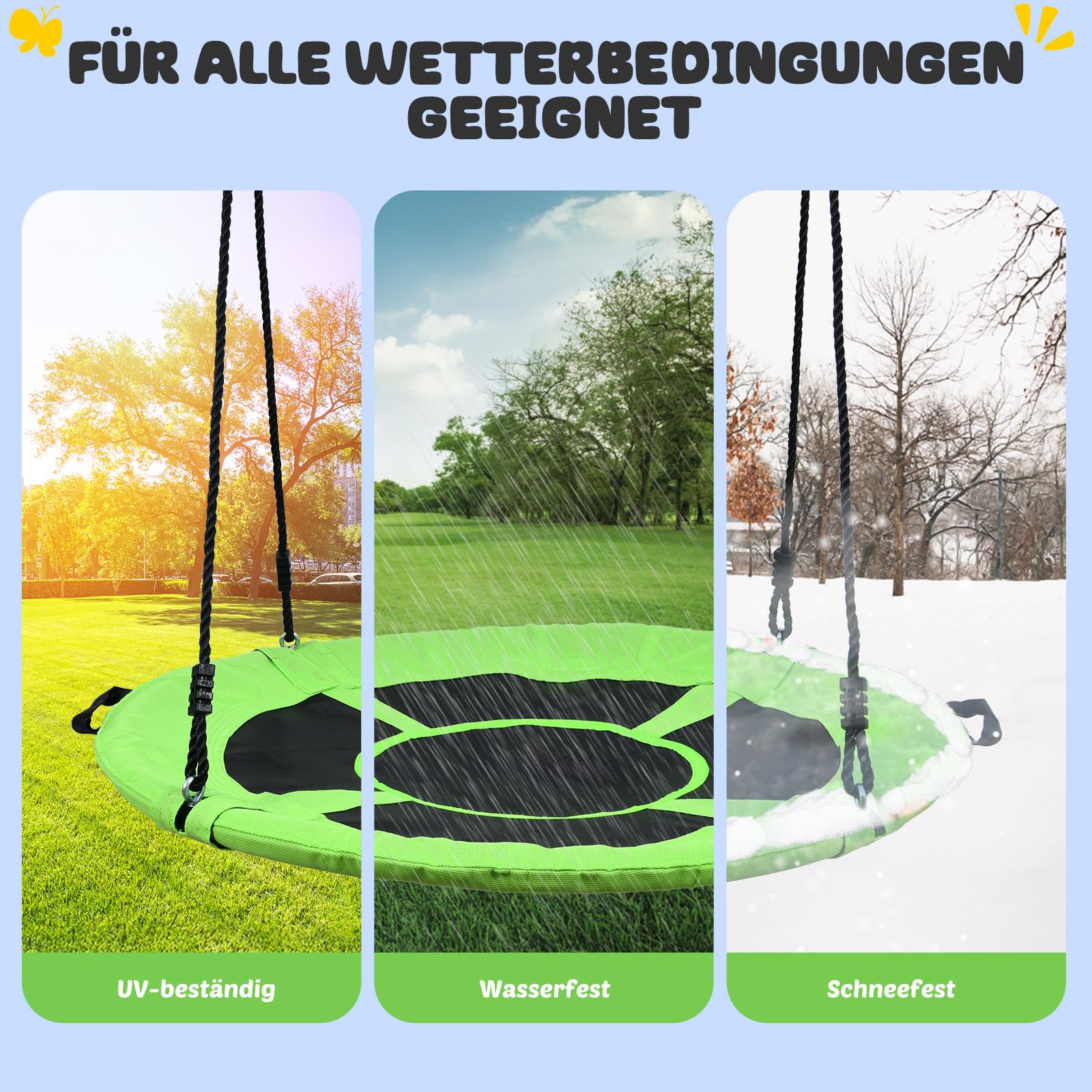 Trekassy Nestschaukel Outdoor 300kg XXL 100cm Tellerschaukel, 3 Meter 2 Schaukel Gurte, 900D Textilene wasserfeste Kinderschaukel Garten mit Stahlrahmen, verstellbaren Seilen, Ideal für Kinder (Grün)
