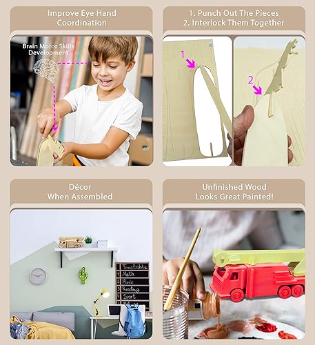 Miniatura 3 de Puzzled Rompecabezas 3D Vehículo de Bomberos Kit de Construcción de Artesanía de Madera Divertido y Educativo DIY Juguete de Madera Montar Modelo