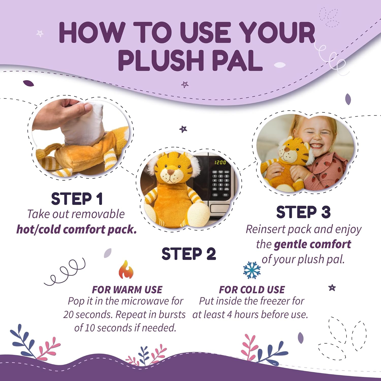 WILD BABY Microwavable & Weighted Plush Toy - Tiger Stuffed Animal for Comfort & Warmth - Soft, Heatable Plushie for Snuggles - Great for Kids, Toddlers & All Ages - Image 4