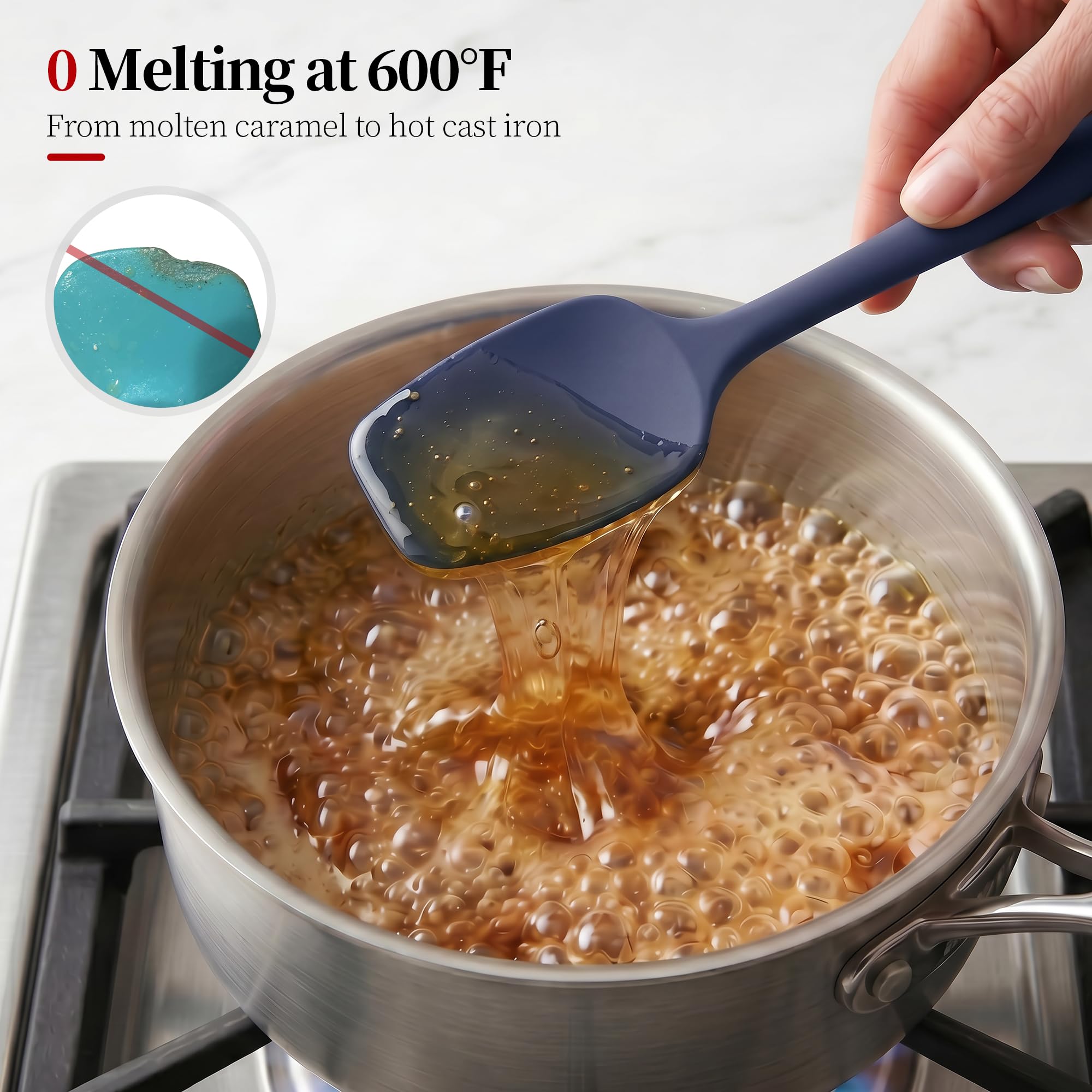 315°C Resistente al Calor 2 Lengua Silicona Cocina, Azul Abismo | Sin Bpa Platino Grado Alimenticio Espatulas Profesional, Flexible Lengua de Gato Para Cocinar Pastelera Reposteria Hornear