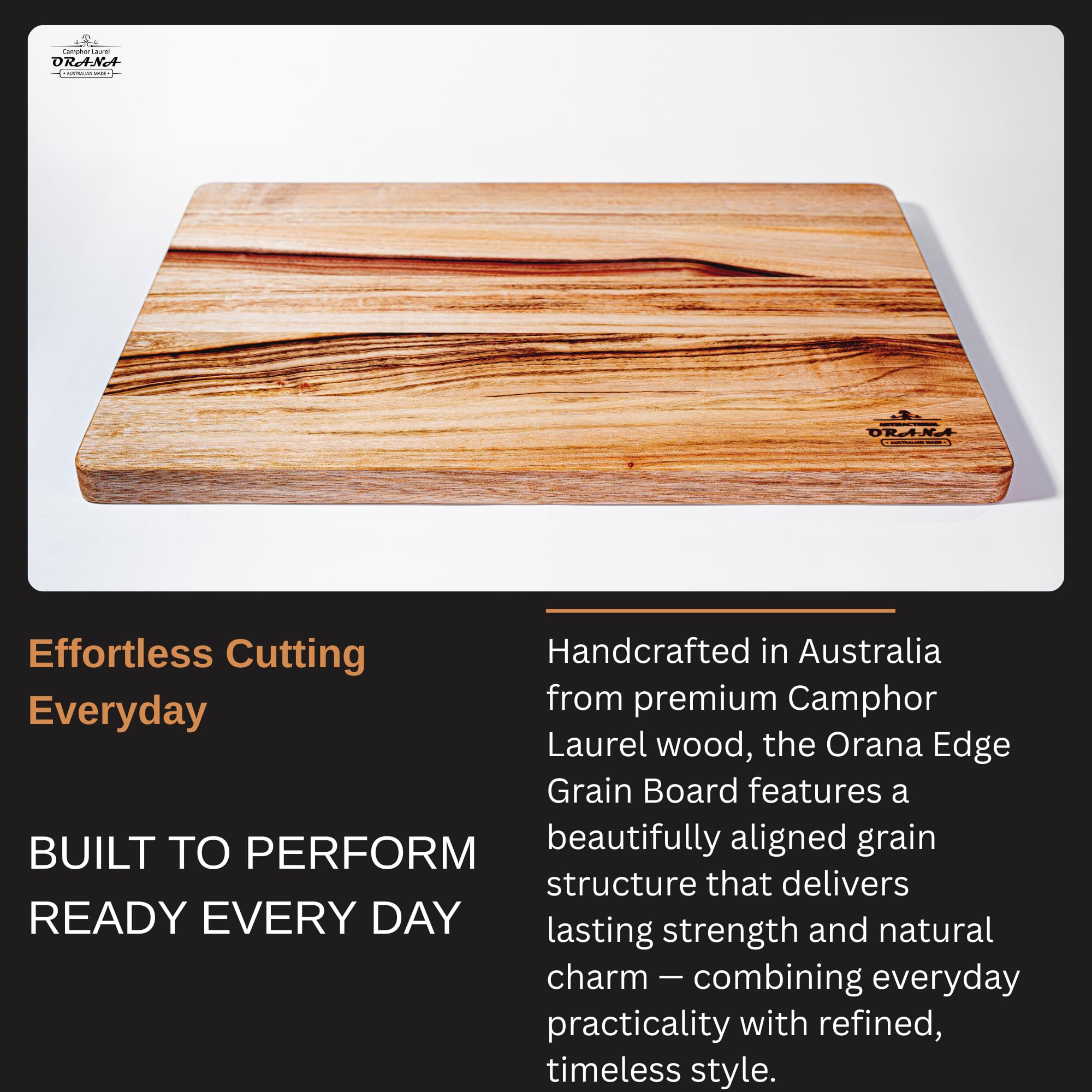 Orana Edge Grain - Tabla de cortar de 50 x 31 cm, hecha a mano, hecha a mano en Australia, alcanfor, Laurel Orana, tabla de cortar única