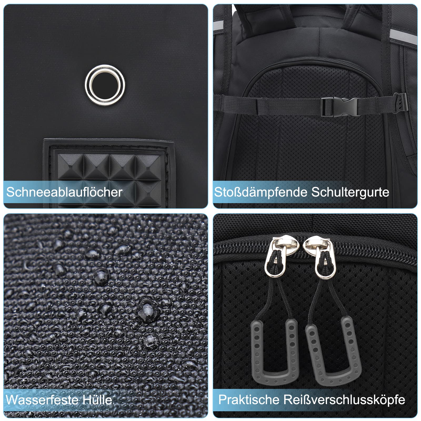 Sac à Dos Ski 50L Étanché MoopGou – Chaussures, Casque, Lunettes, Gants – Bandes Réfléchissantes, Confortable Homme Femme
