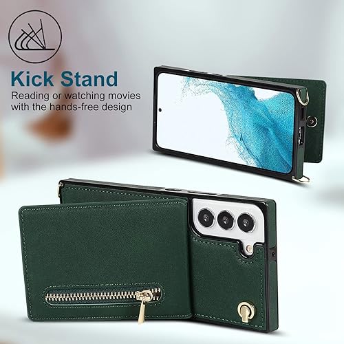 Miniatura 4 de Funda compatible con Samsung Galaxy S22 de 6.1 pulgadas, bolso de bolsillo, correa de hombro, elegante funda protectora para Galaxy S22 (verde