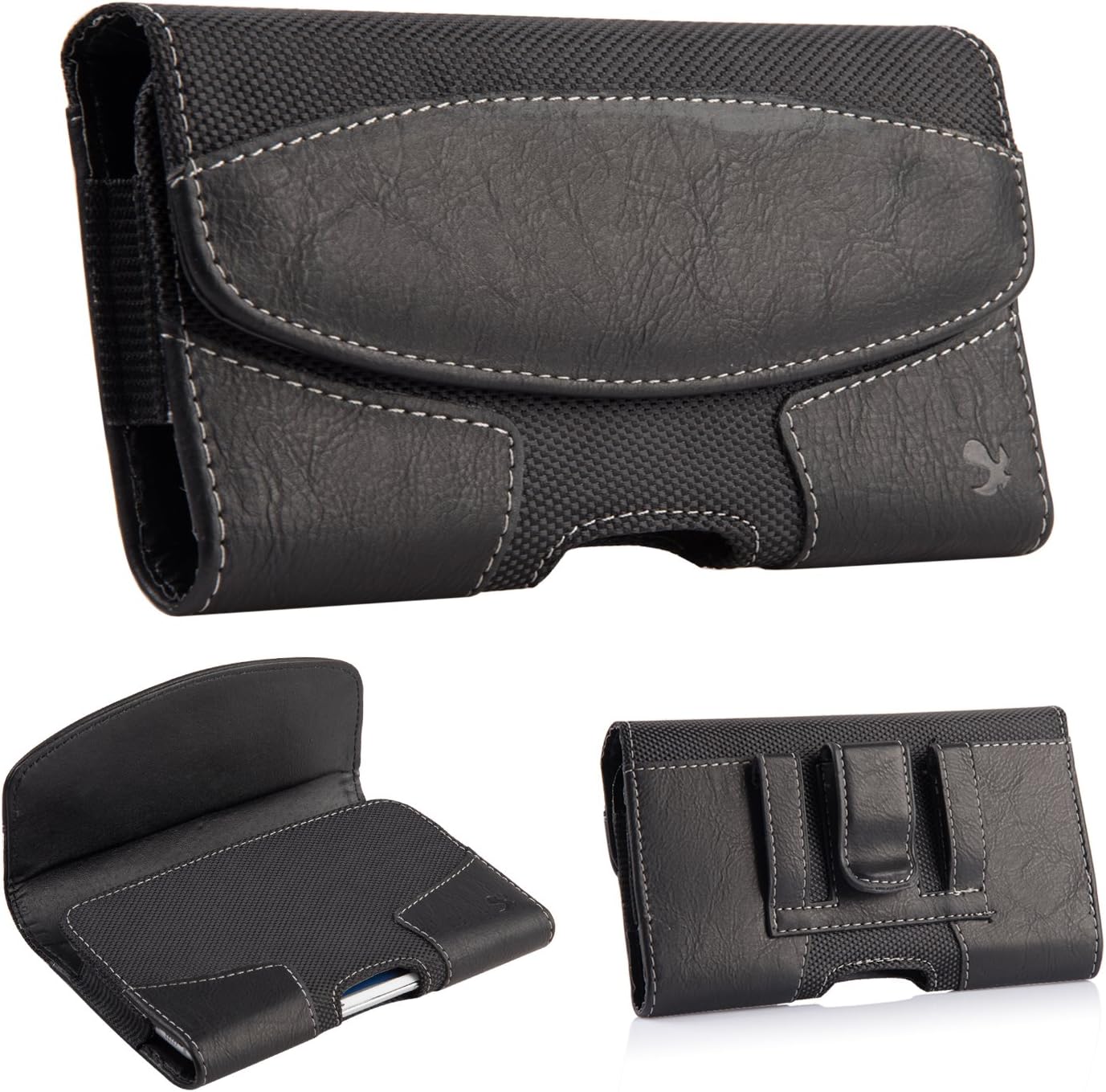 kiwitatá Leather CELL_PHONE_HOLSTER Case Pouch for Apple iPhone 7 Plus/ 6 Plus/ 6S Plus, Samsung Galaxy Note 5, 5.5 inch, Black