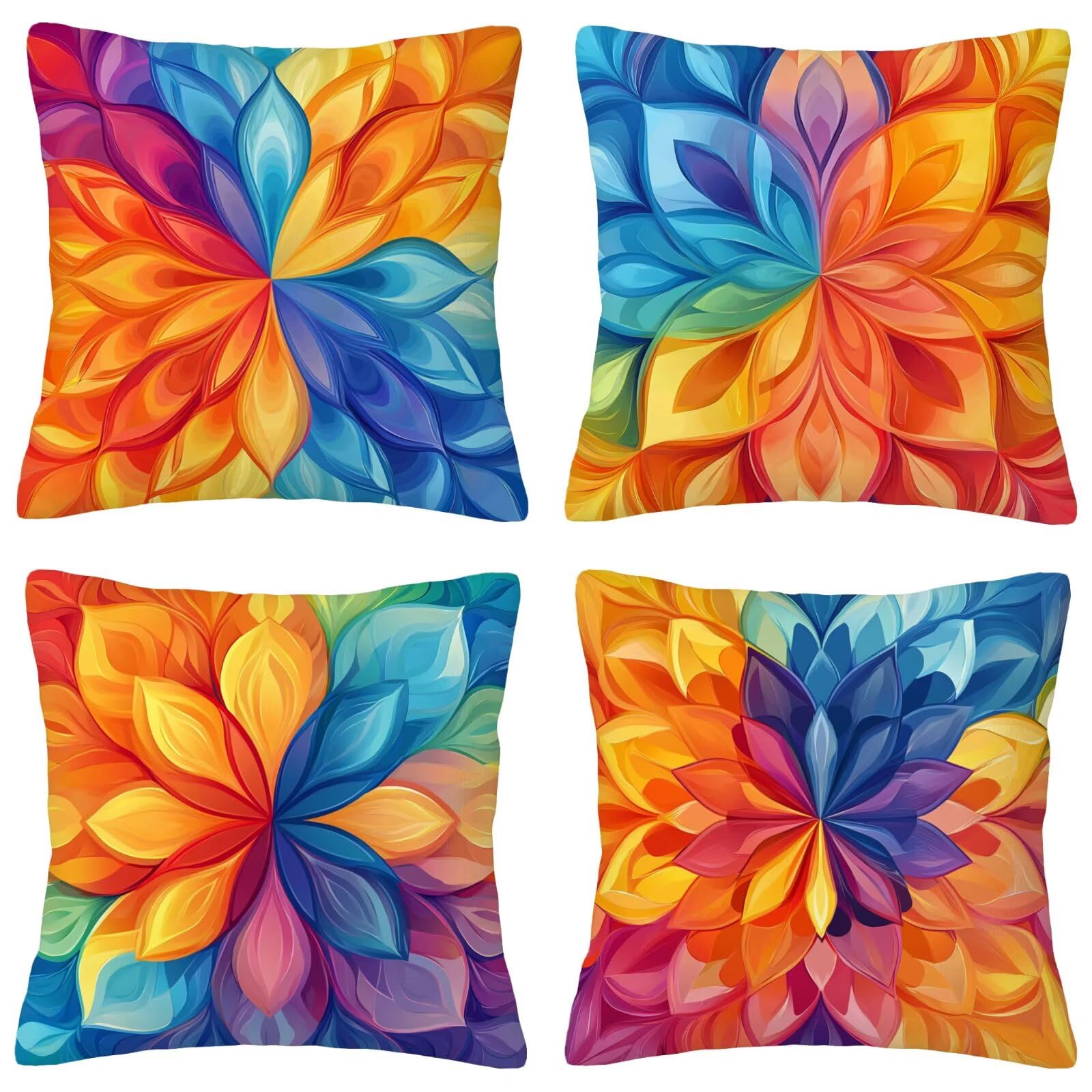 Kolorowa poszewka na poduszkę, 55 x 55 cm, zestaw 4 sztuk, super miękka, nadaje się do prania, kwiatowa, kwadratowa, z ukrytym zamkiem błyskawicznym, na sofę, do sypialni, jako prezent dla kobiet i