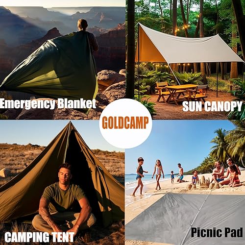 Miniatura 6 de GOLDCAMP Hamaca impermeable para campamento, hamaca de nailon 70D de 10 x 13.2 pies, protección UV 50+ y PU15000 mm, toldo de lona para refugio,