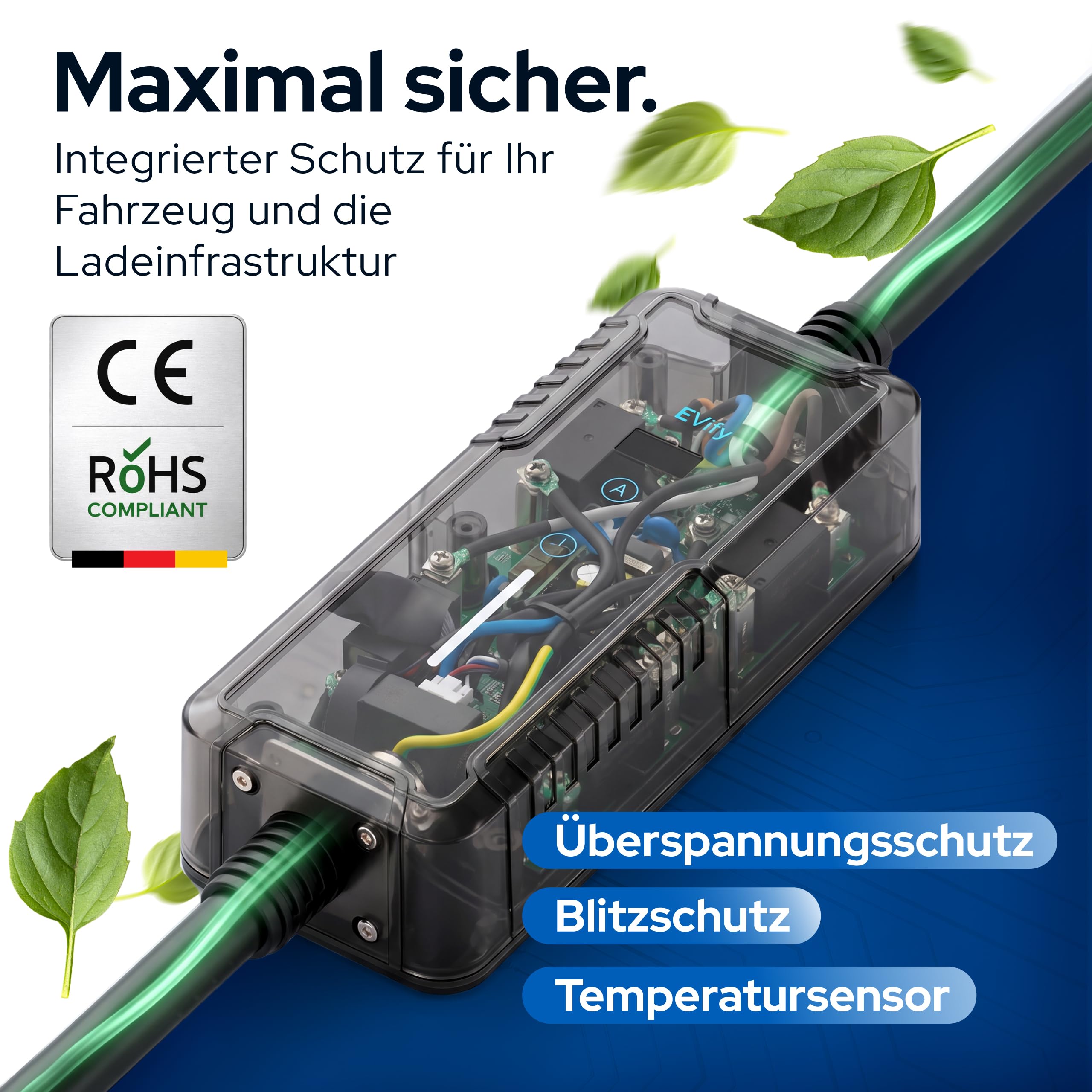 Ladekabel Typ 2 Schuko 3,7kW 7M 16A für Elektroauto & Hybrid inkl. Kabeltasche • Stromstärke/Ladeleistung einstellbar 6|8|10|13|16A, ideal für PV-Anlage • Typ 2 Ladekabel Schuko