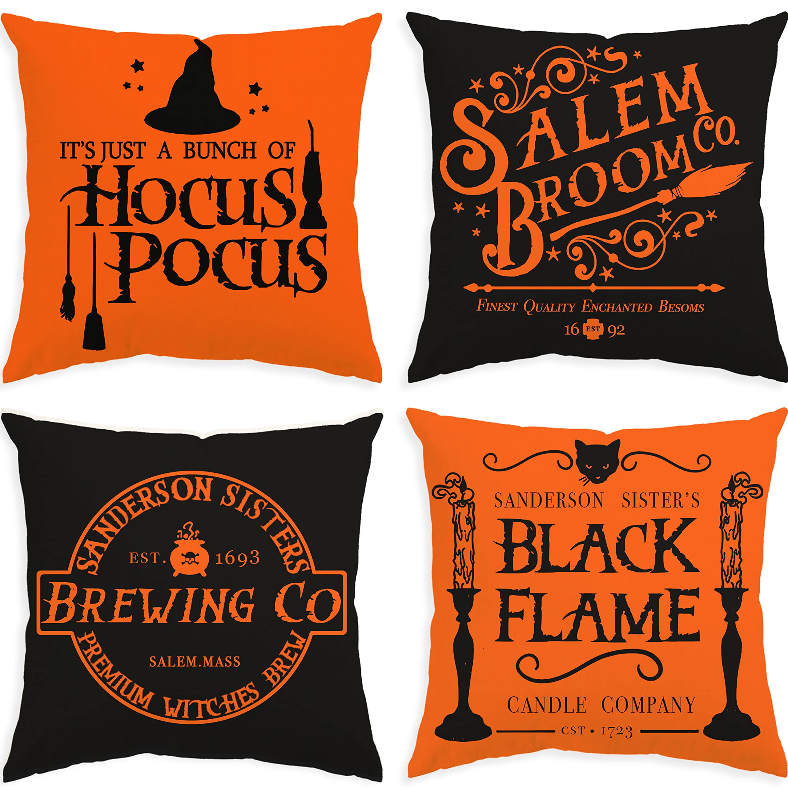 Glaring Halloween Decor Pillow Covers 18x18 Set of 4 Halloween Decorations Hocus Pocus Farmhouse Saying Outdoor Fall Pillows Decorative Throw Cushion Case for Home…
