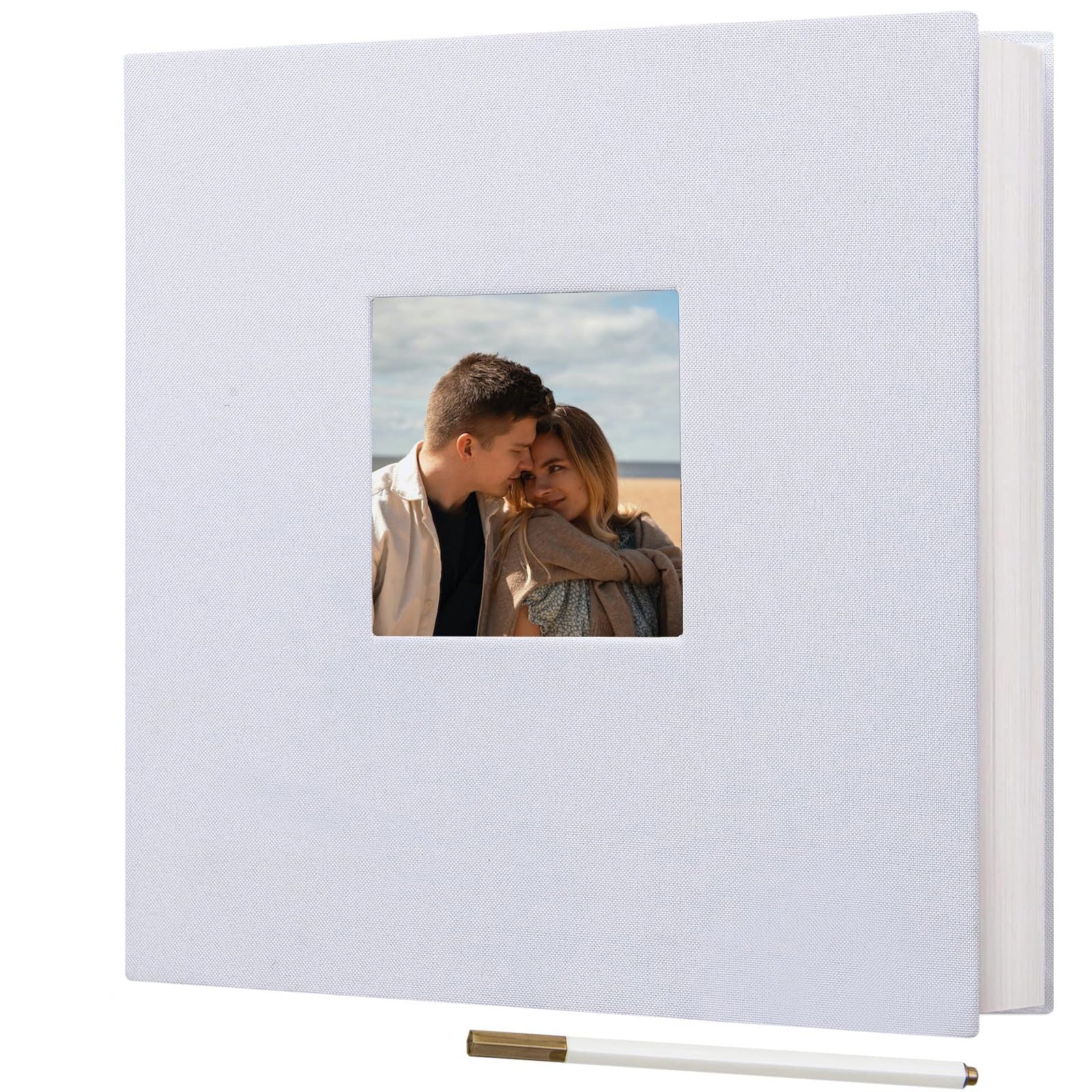 Ponping Large Photo Album Self Adhesive for 3x5 4x6 5x7 8x10 Pictures Linen Scrapbook Album DIY 40 Blank Pages with A Metallic Pen