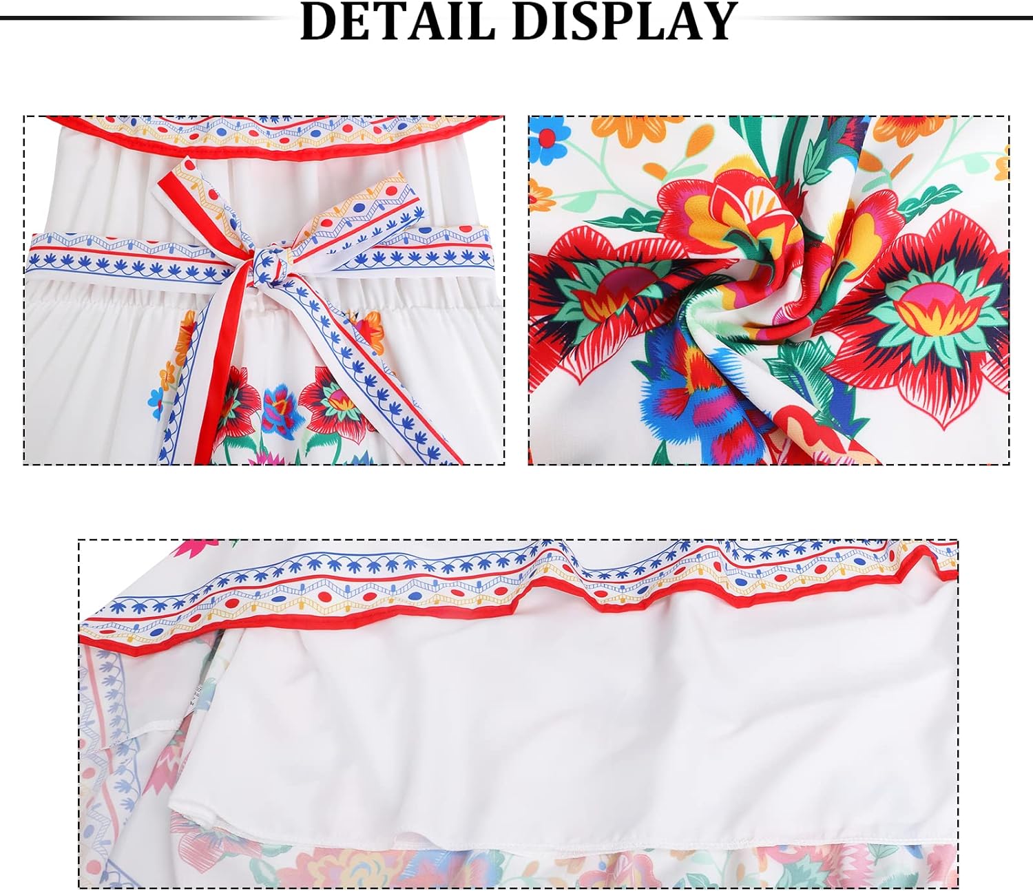 Xplanet Mexican Dress for Women Off Shoulder Floral Print Maxi Dress Summer Party Casual Sundress Dresses - Image 3