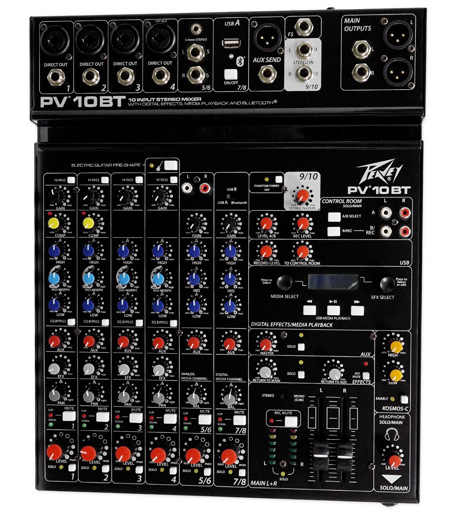 Peavey PV 10BT PV10BT Pro Audio Mixer,4 mic In,Bluetooth/USB,Compressor/Effects Bundle with Peavey PV 20' XLR Female to Male Low Z Mic Cable