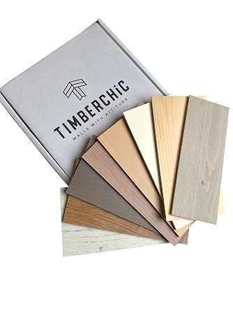 TIMBERCHiC 100% Real Wood - Premium Smooth Peel-and-Stick Wall Planks for Interior Decor DIY Adhesive Wall Panels Sample Pack All Shades