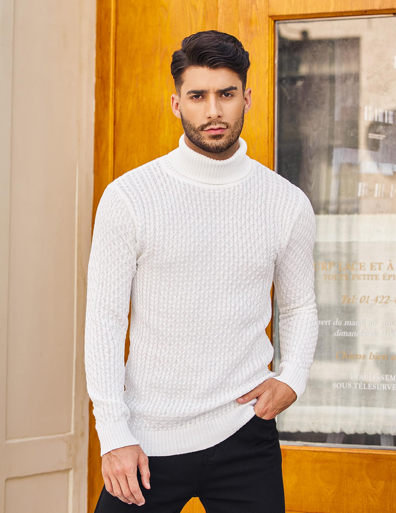 COOFANDY Maglione Uomo Collo Alto Maglione Dolcevita Elegante Maglia Lupetto Slim Fit Maglia Invernale