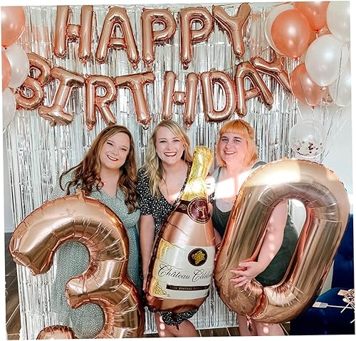 Miniatura 8 de PartyHooman Decoraciones de cumpleaños número 30 para mujeres con banda de cumpleaños 30 y tiara de diamantes de imitación, globos de cumpleaños 30,