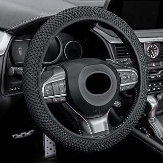 Alpmosn Elastic Stretch Steering Wheel Cover - Breathable Microfiber Ice Silk, Anti-Slip, Universal Fit 14.5-15 Inch, Black for Women & Men