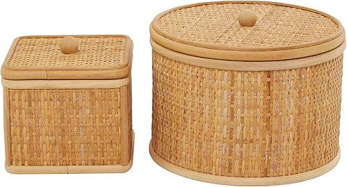 Deco 79 Caja de almacenamiento para plantas secas, juego de 2 6 pulgadas, 5 pulgadas de alto, marrón