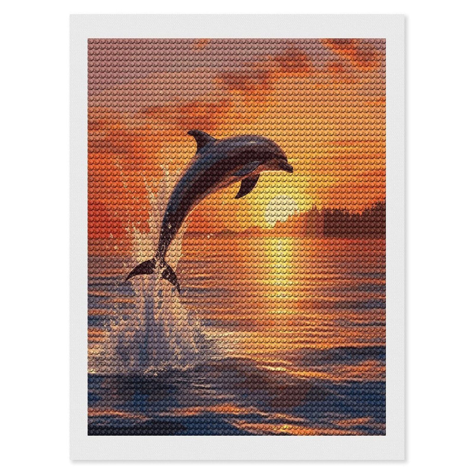 LDGSUPH Sunset Dolphin Diamond Painting Kits for Adults Paint with Diamond Pictures Art DIY Full Drill Diamond Dots Painting Personalized Diamond Photo for Home Wall Decor Gift 12"x16"