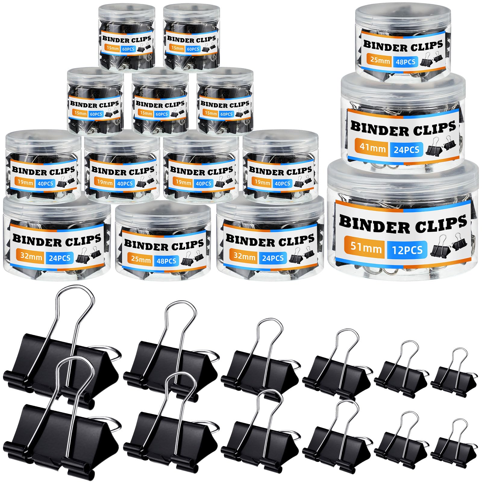 Yexiya 640 Stück Binder-Clips, verschiedene Größen, schwarze Büroklammern, Jumbo, groß, mittel, klein, Mini und Micro, Bürobedarf für Zuhause, Schule, Lehrer, Studenten, 6 Größen mit Box