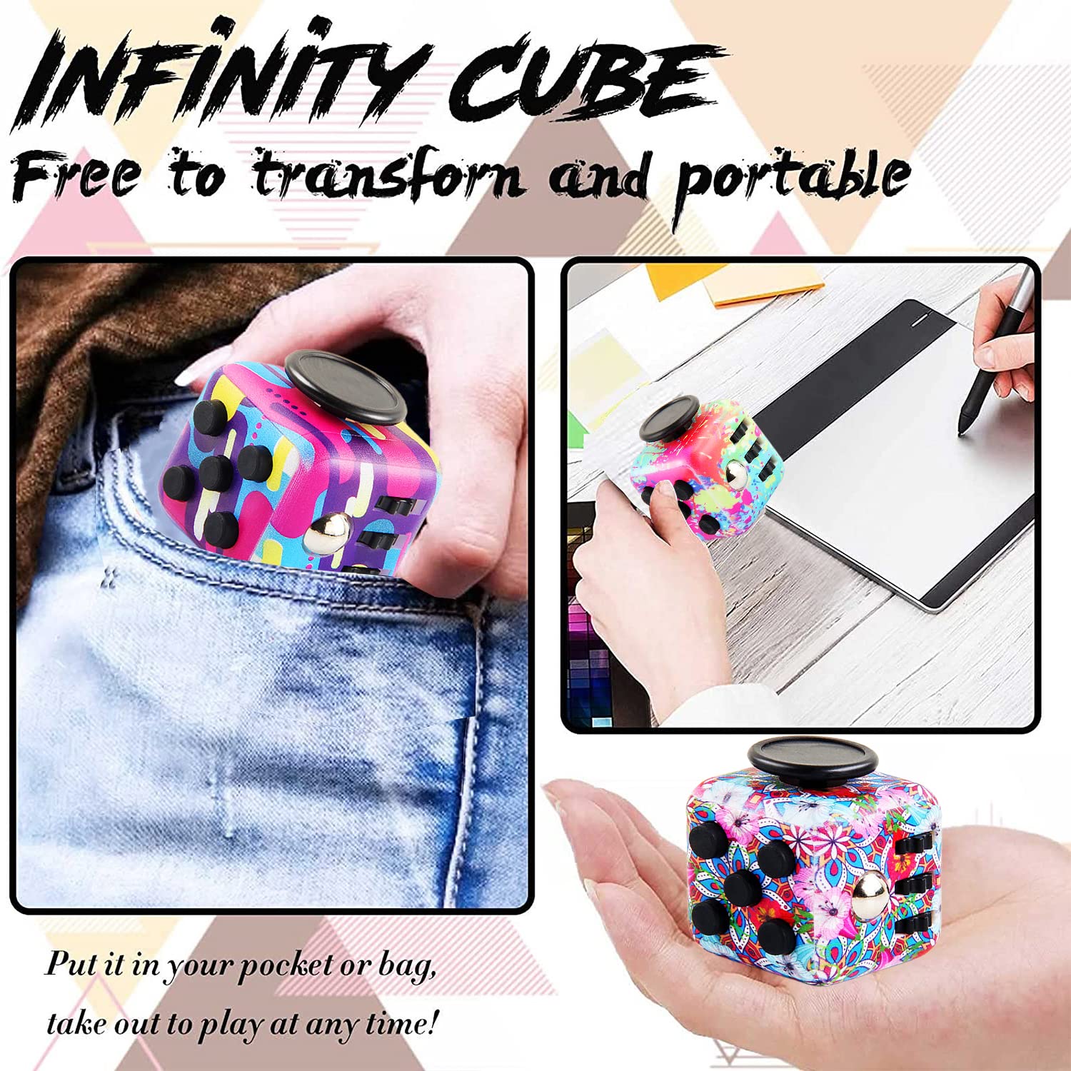 3 Pièces Fidget Toy Cube Anti Stress - Jouet Sensoriel Portable Pour Enfants Et Adultes